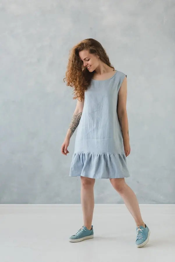 loose fitting linen dresses 100% Linen Loose Fit Kimono Maxi Dress MADDIE, Powder Blue / S main image 1
