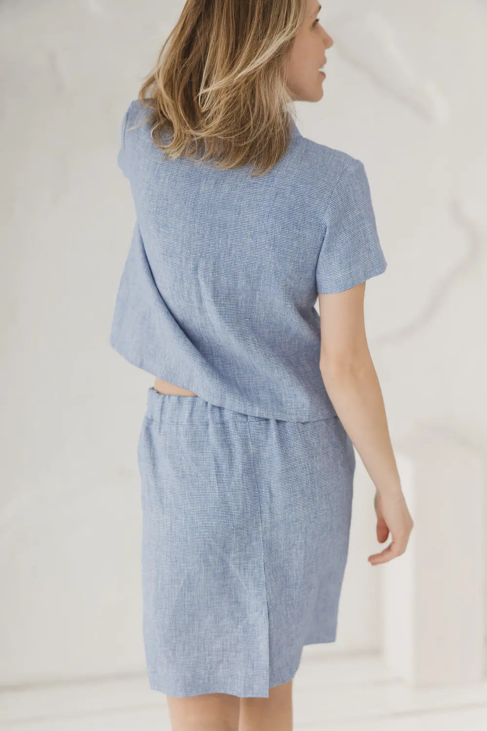 Linen Mini Back Split Skirt