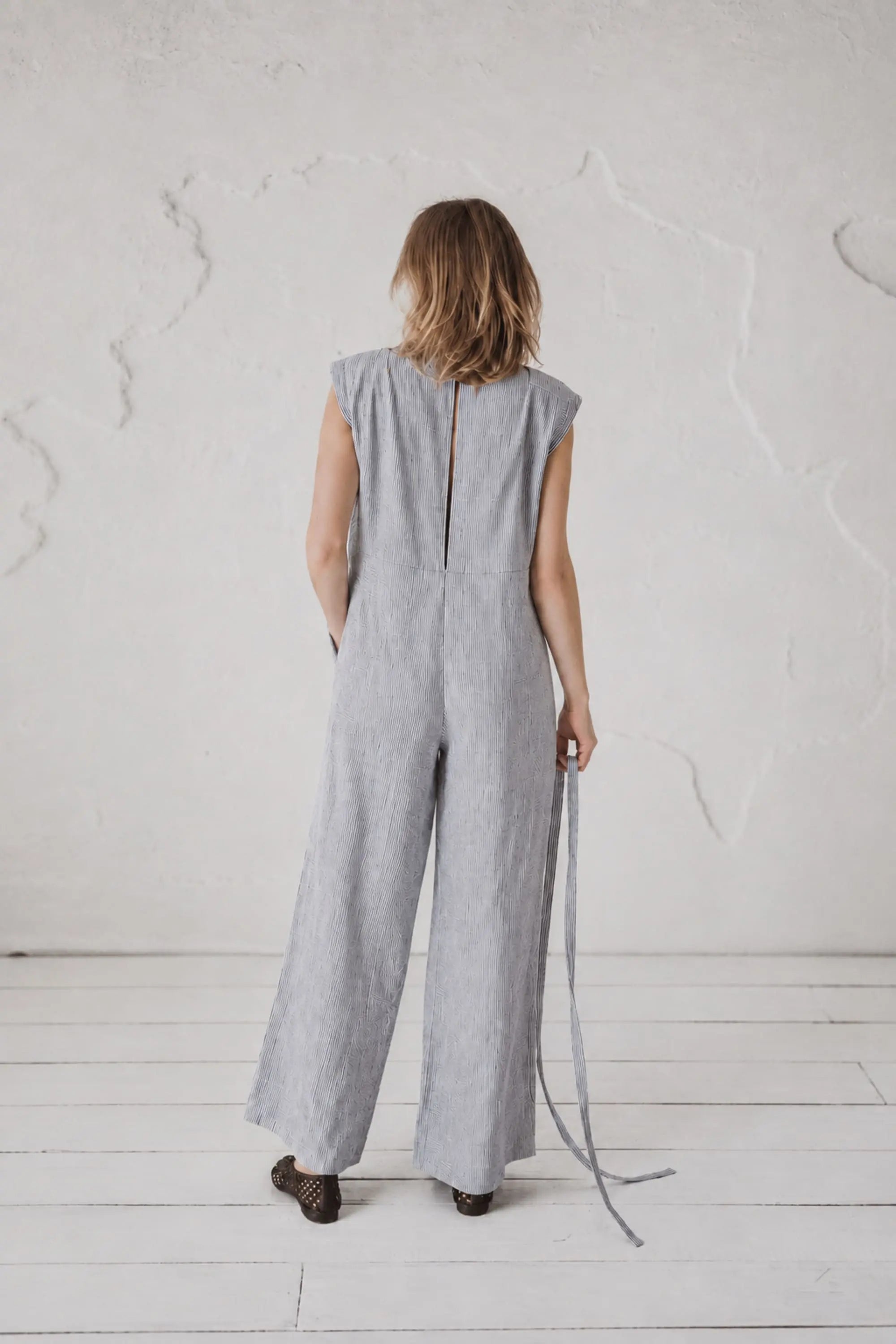 Linen Wide-Leg Jumpsuit with Belt
