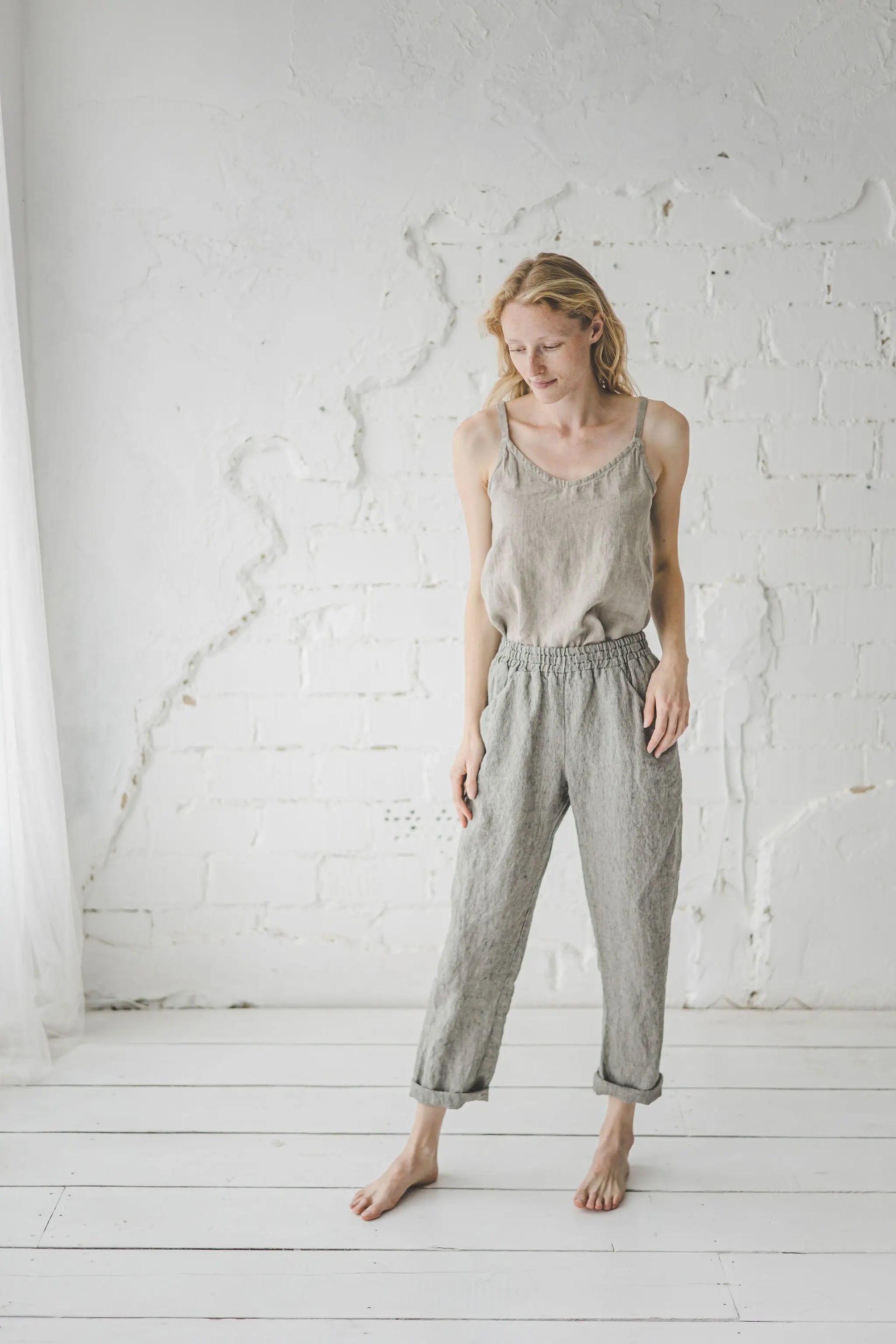 READY TO SHIP Pants with Elastic Waistband - Epic Linen conscious fashion