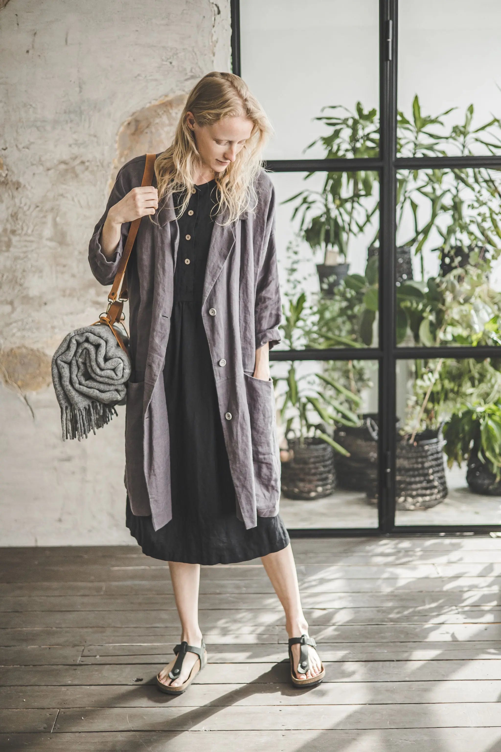 Flax Linen Oversize Jacket / Linen Loose Coat / Linen Blazer Dress Epic Linen
