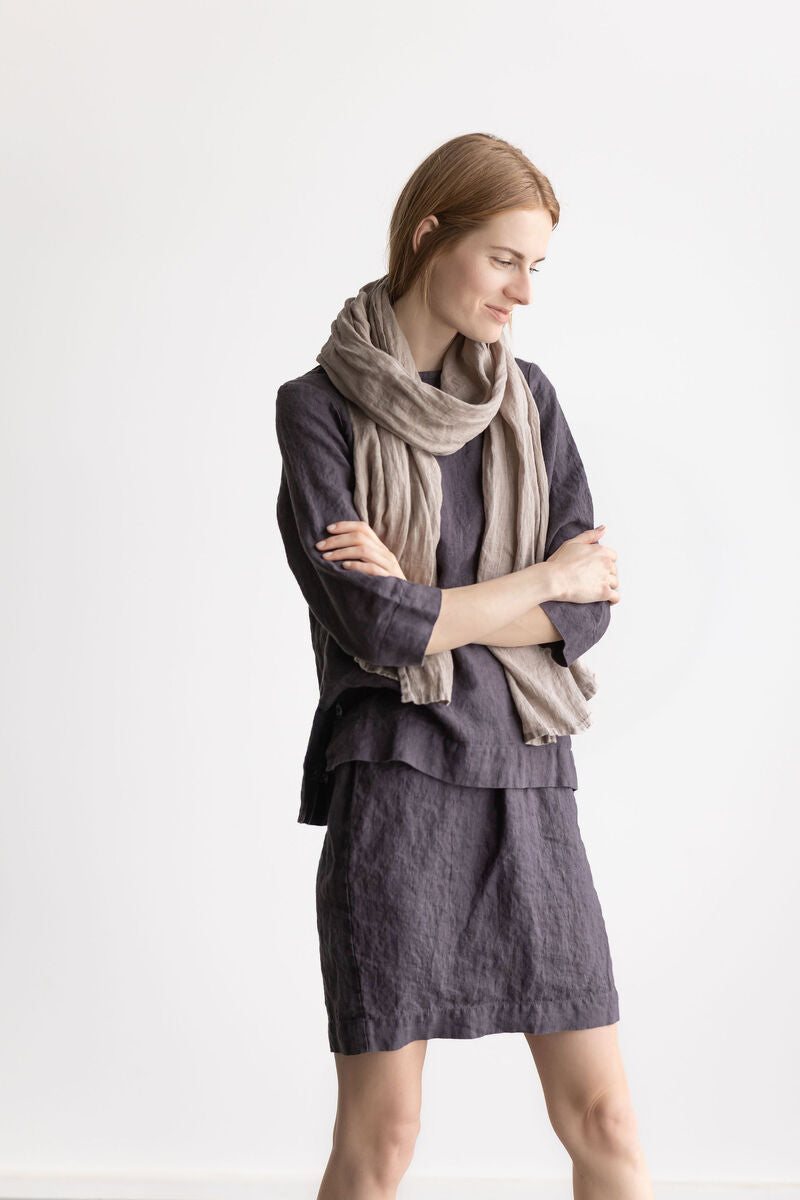 Linen mini back split skirt Epic Linen