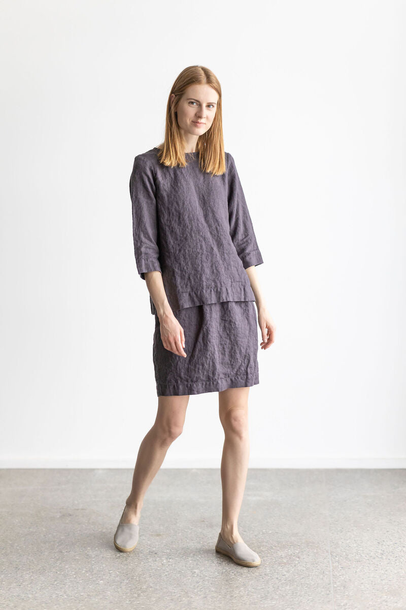 Linen mini back split skirt Epic Linen
