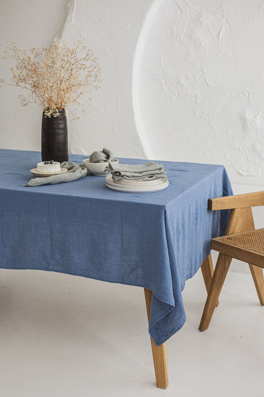 Natural Stonewashed Dusk Blue Linen Tablecloth Epic Linen