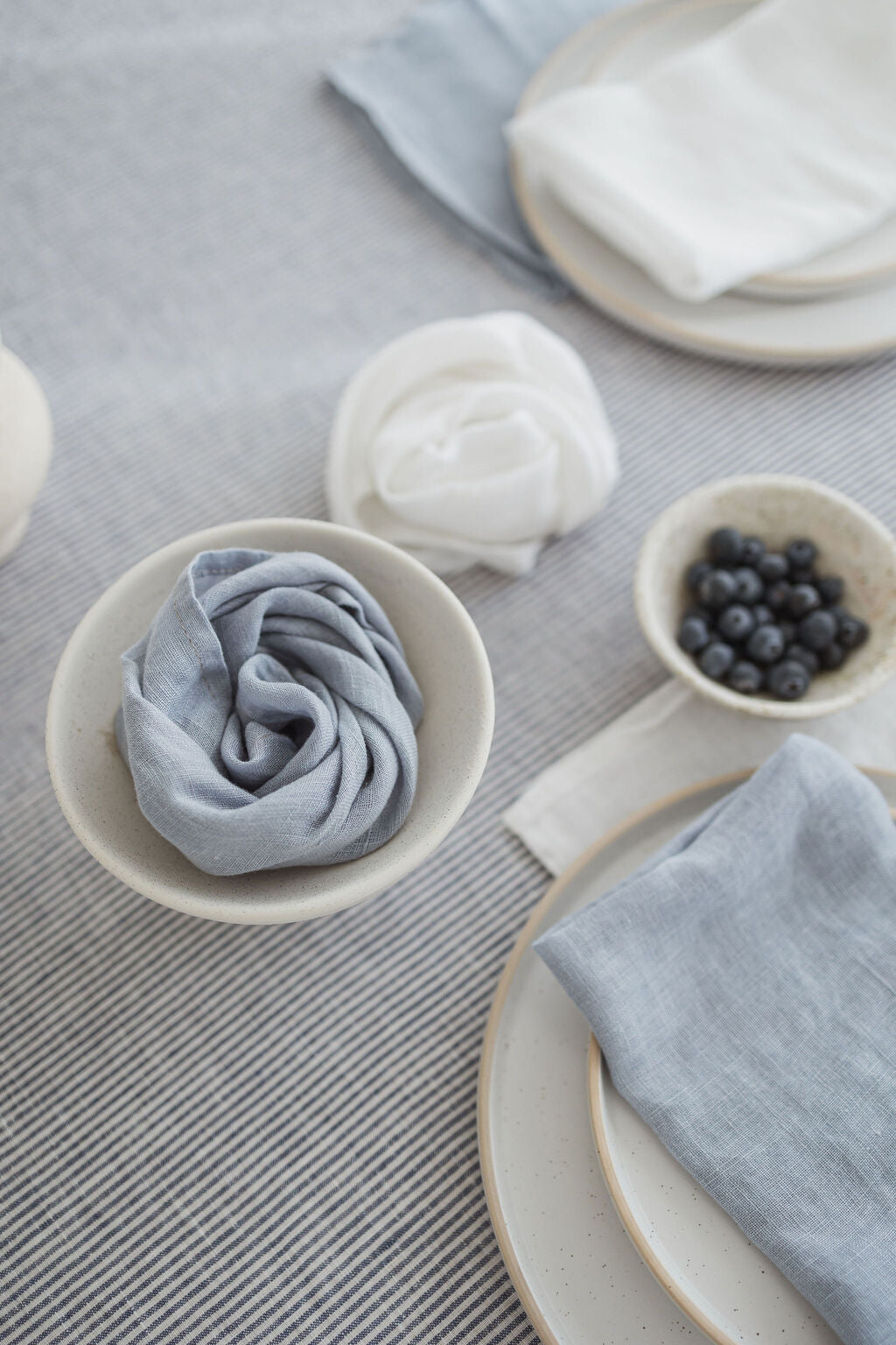 Natural Soft White Blue Stripes Linen Tablecloth Epic Linen