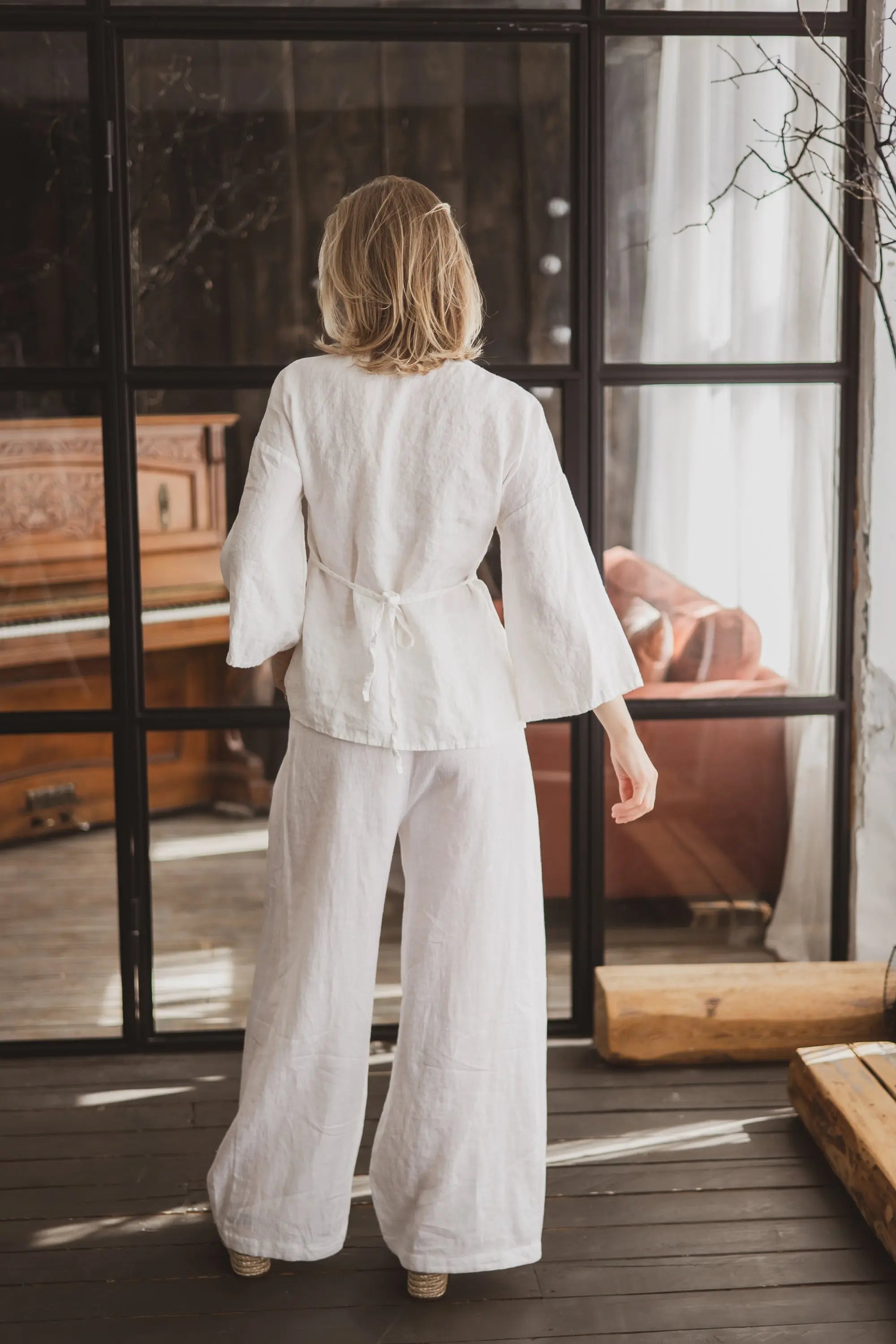 Linen Peplum Tie Waist Top – Iris