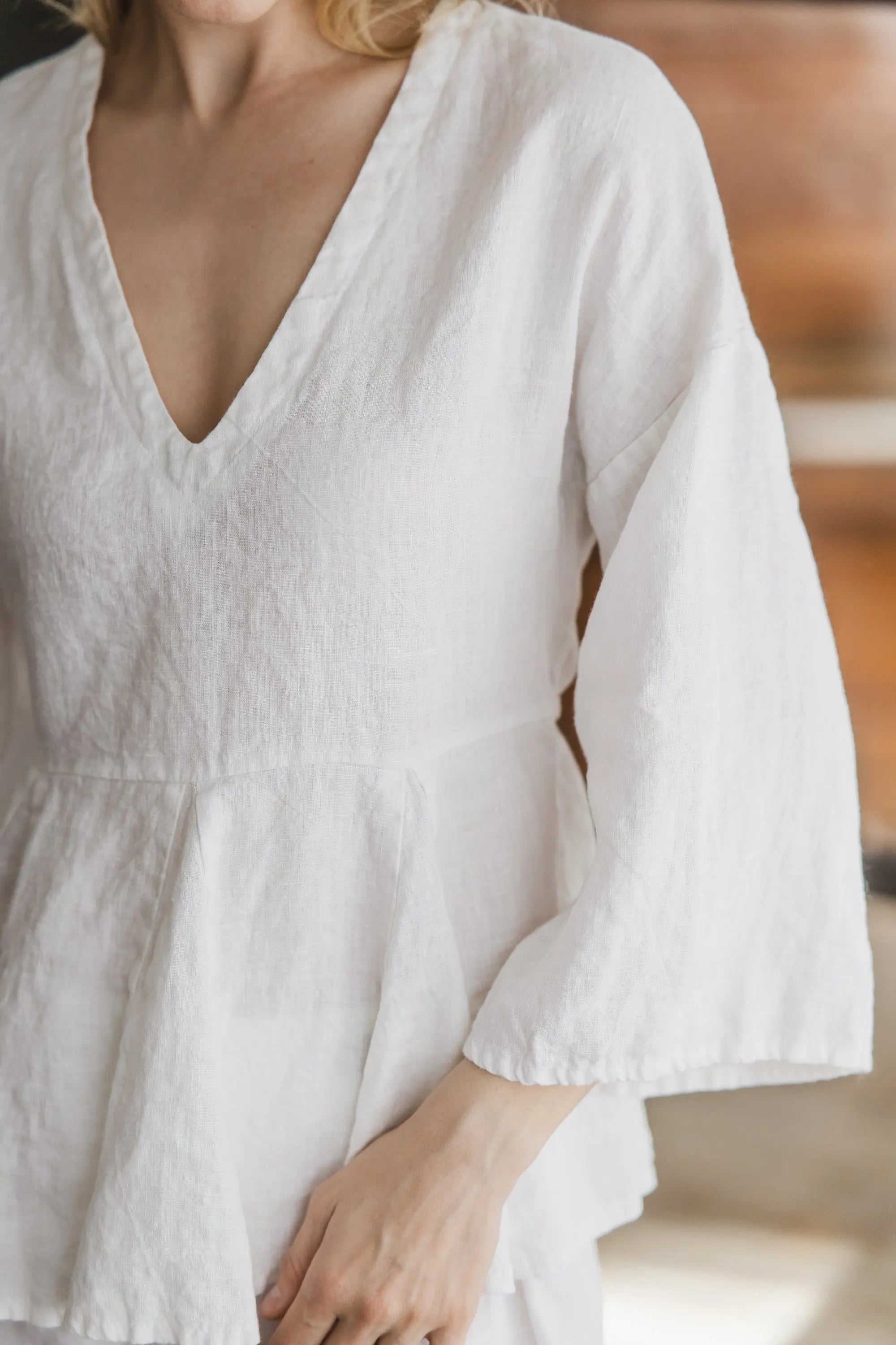 Linen Peplum Tie Waist Top – Iris