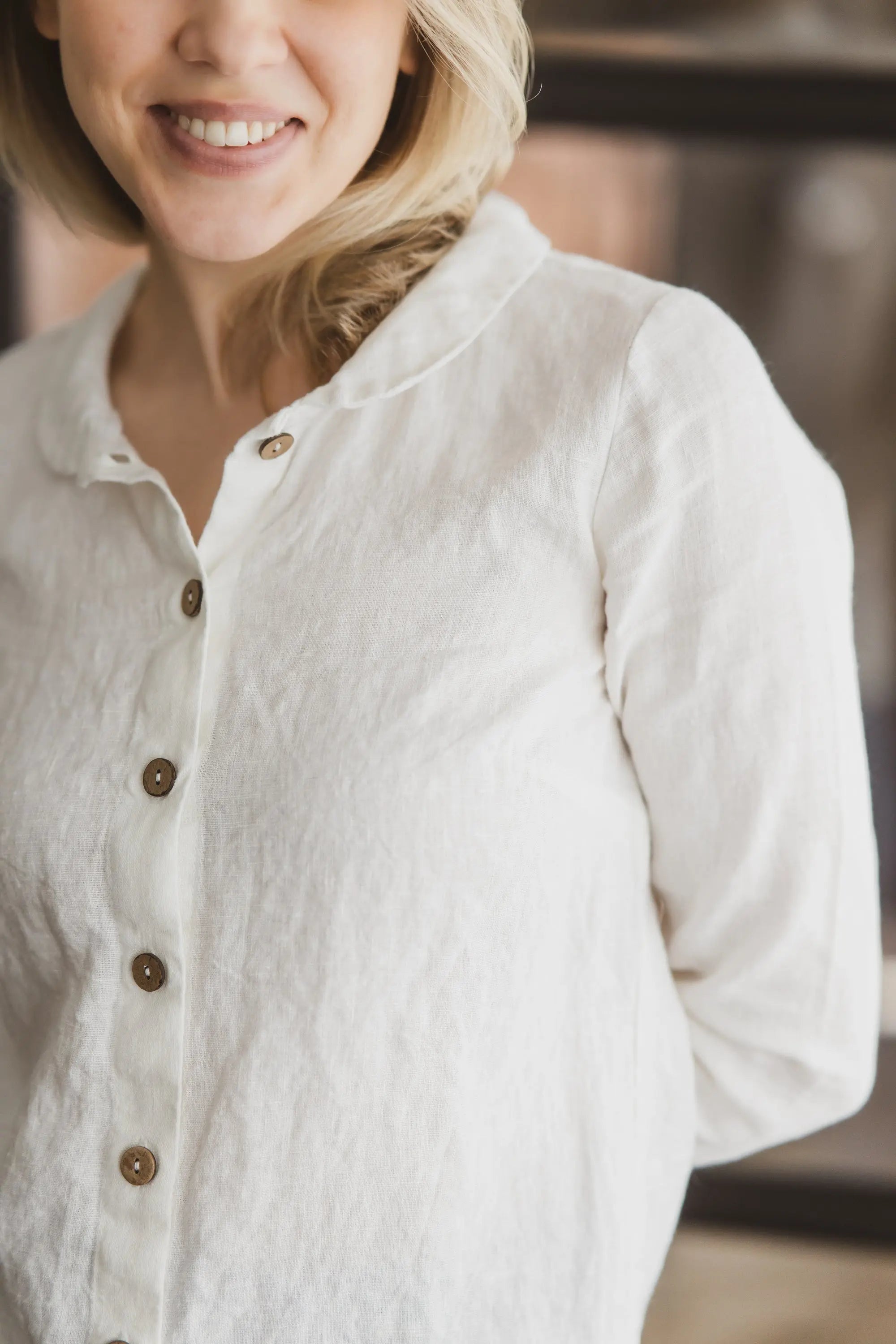 Button-Down Linen Shirt with Peter Pan Collar
