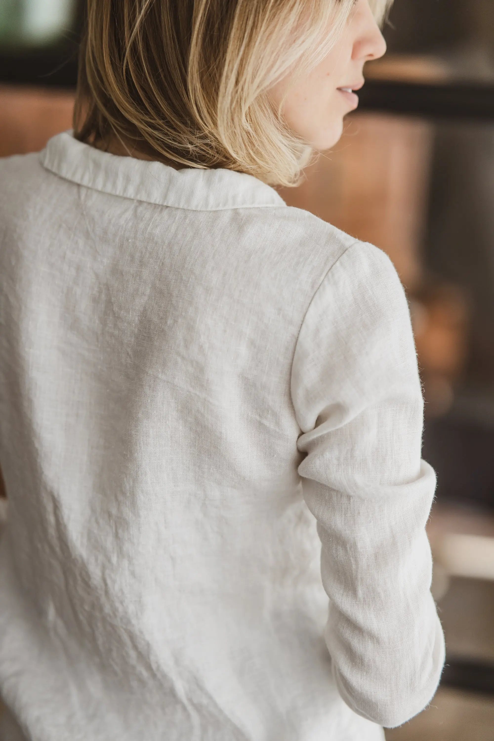 Button-Down Linen Shirt with Peter Pan Collar