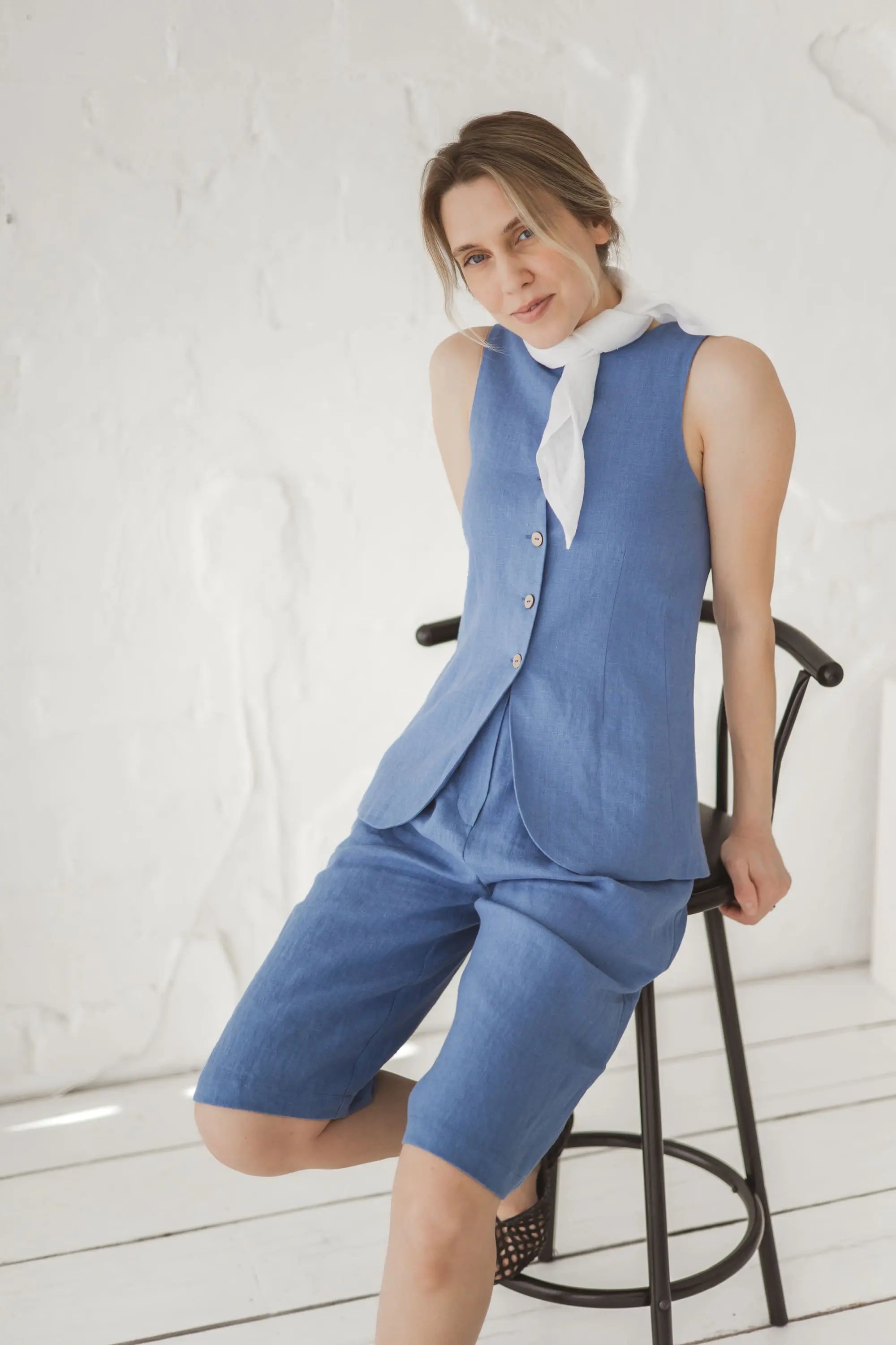 Linen Hair and Neck Square Scarf