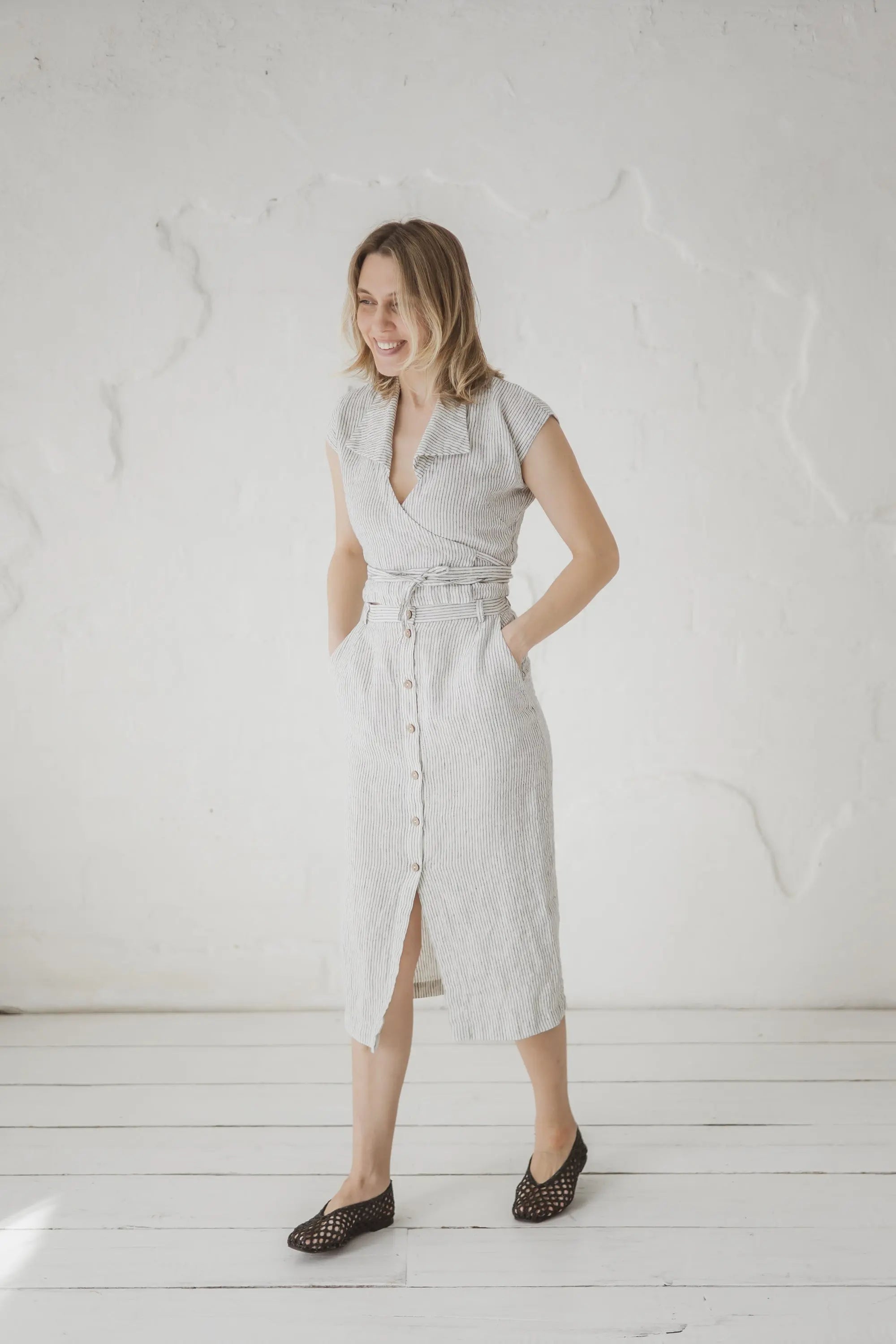Linen Front-Button Skirt - Stella