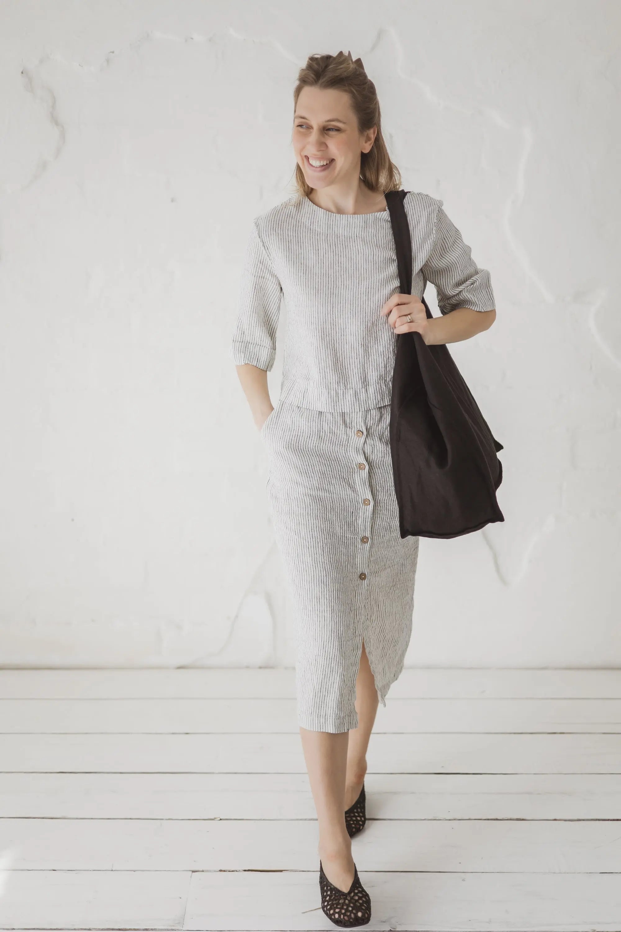 Linen Front-Button Skirt - Stella