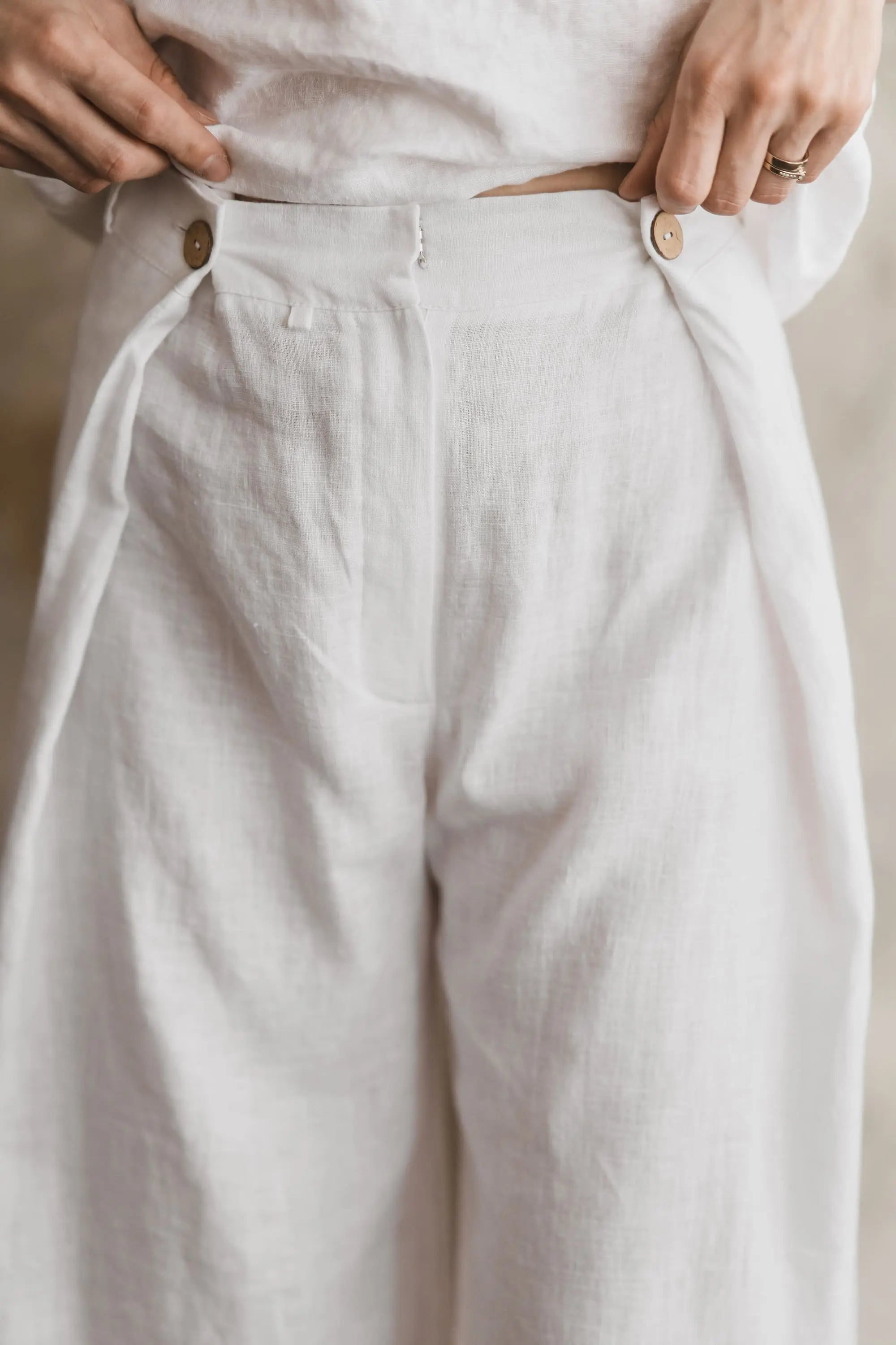Adjustable Waist Wide-Leg Palazzo Linen Trousers