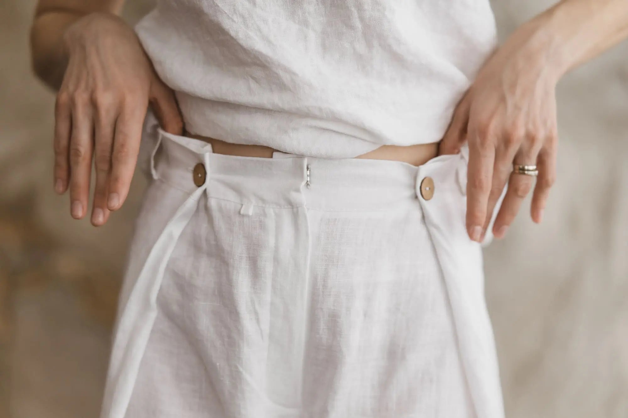Adjustable Waist Wide-Leg Palazzo Linen Trousers