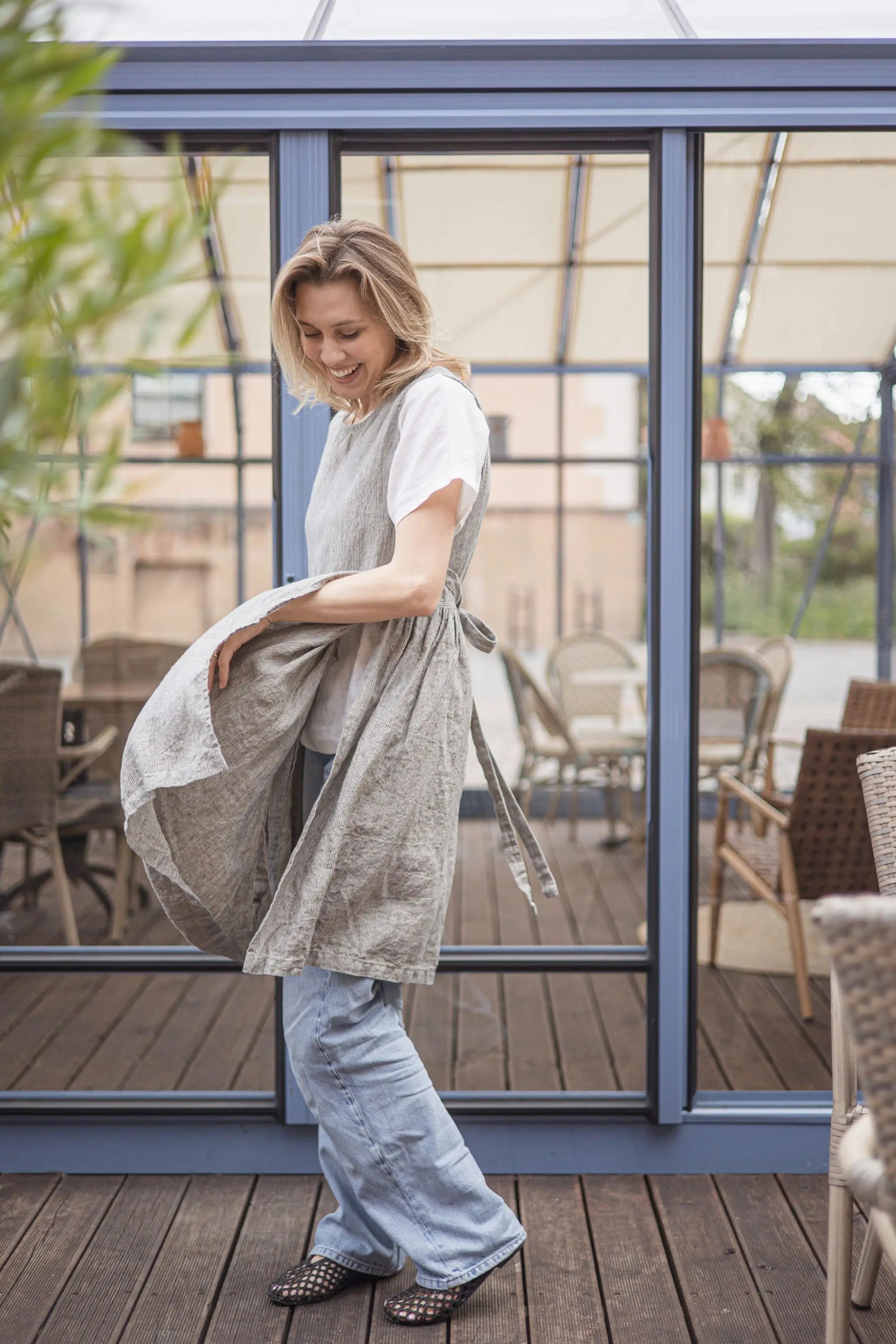 Convertible Triple Linen Pinafore Apron