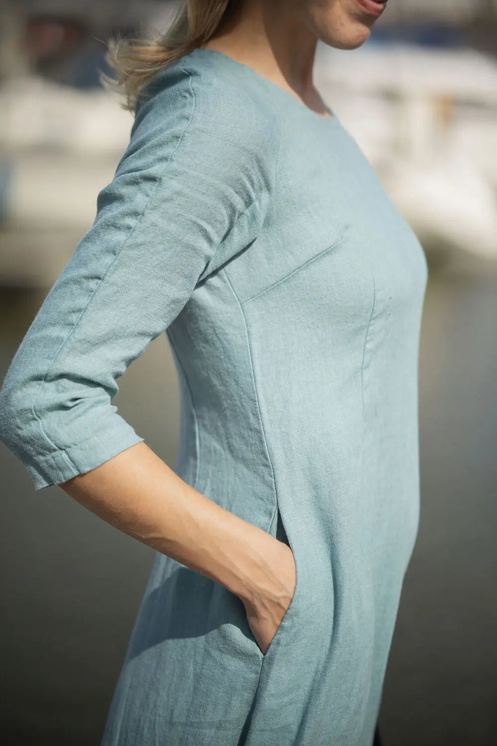 Linen Maxi Dress With Raglan Sleeves & Pockets