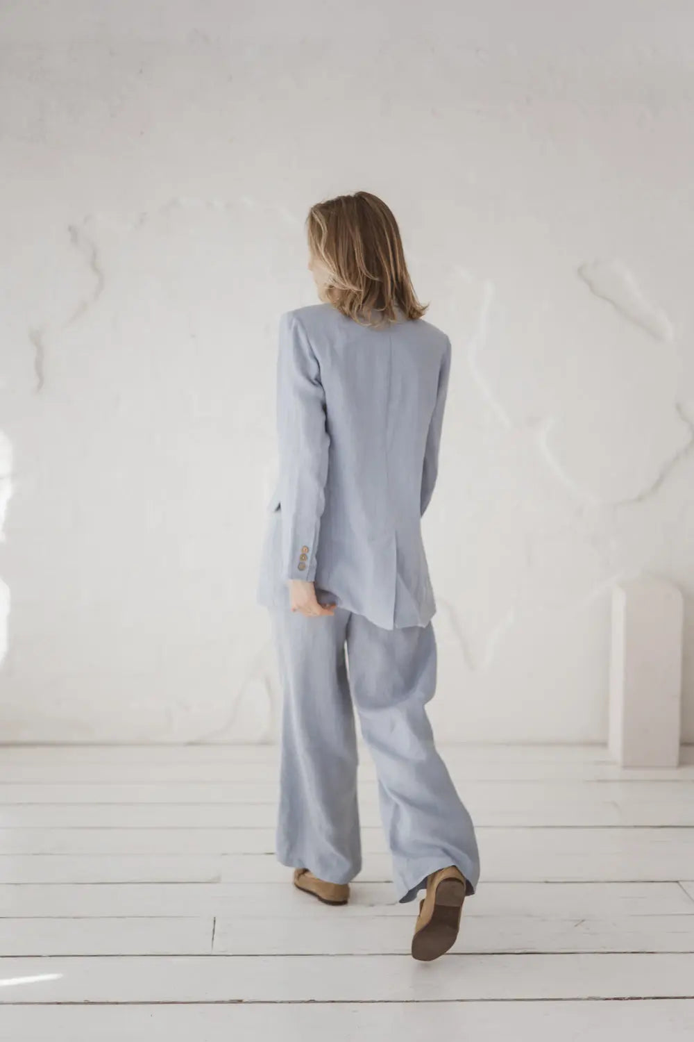 High-Waisted Wide Leg Pleated Linen Trousers