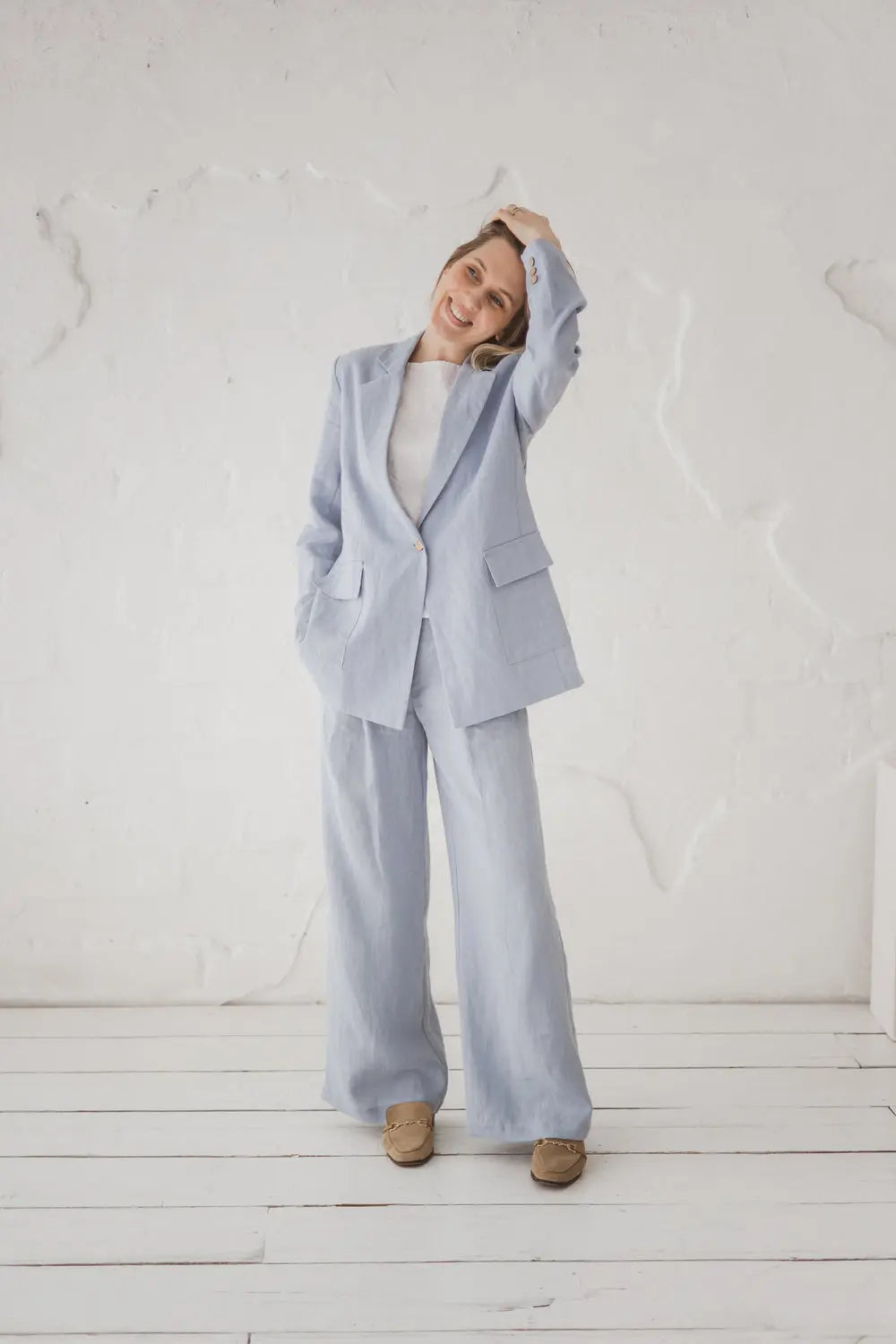 High-Waisted Wide Leg Pleated Linen Trousers