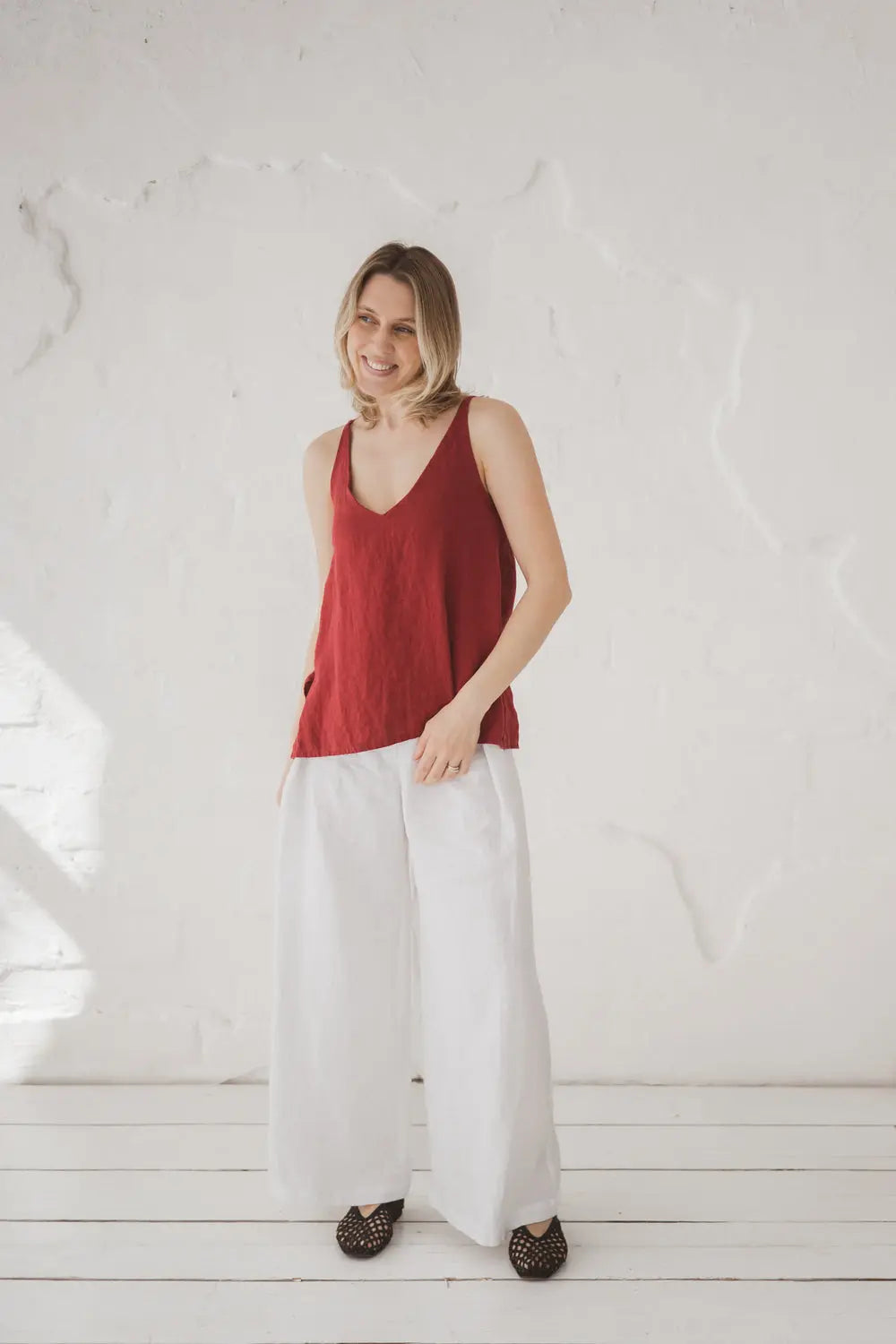 Epic Linen V-neck linen top, full view