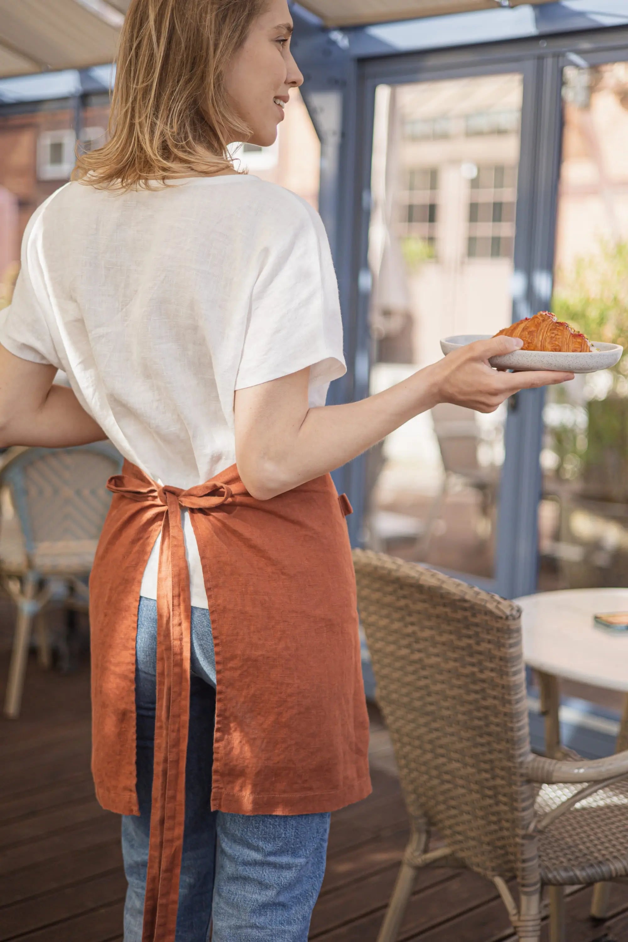 Adjustable Linen Half Apron with Pockets