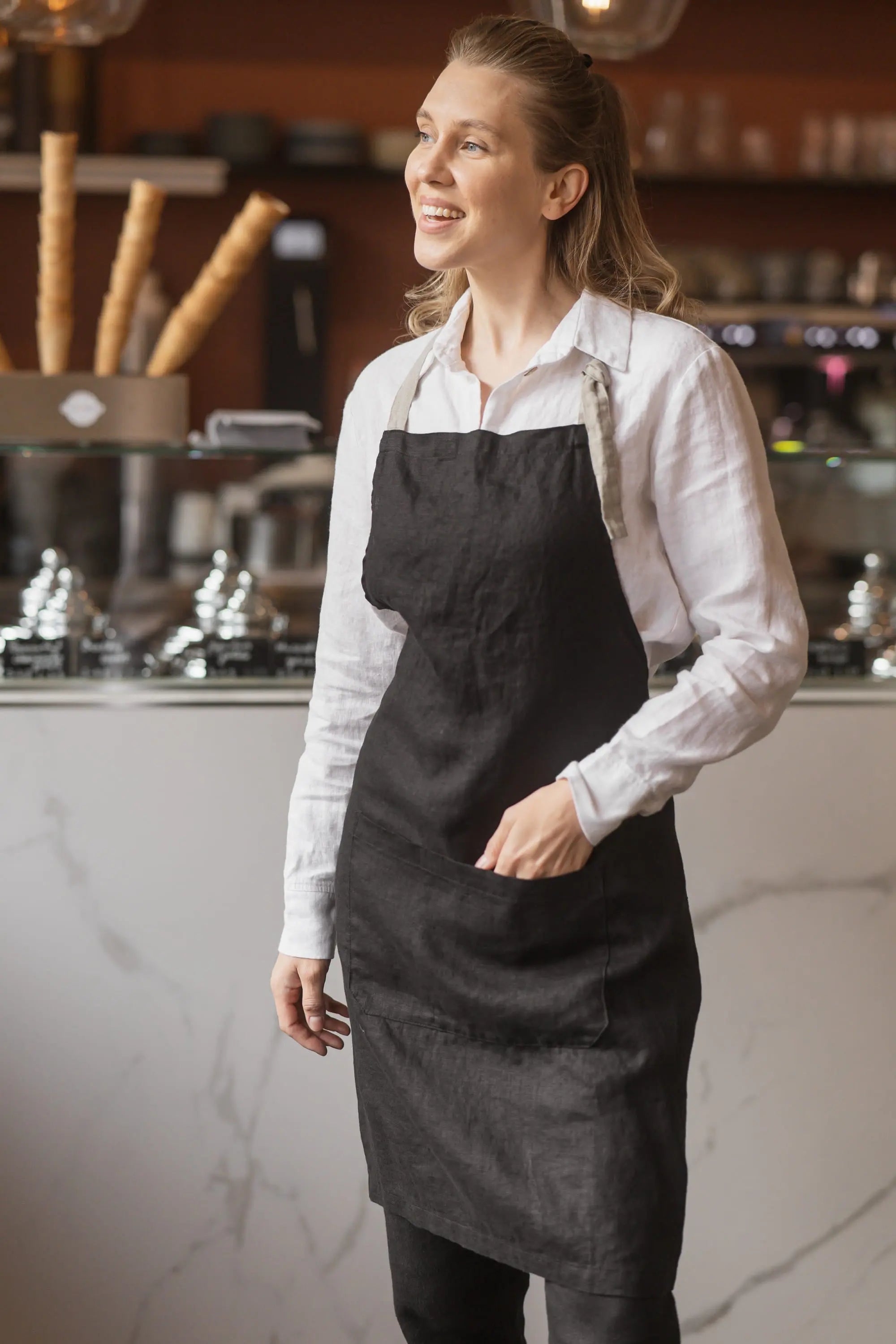 Adjustable Linen Kitchen Bib Apron