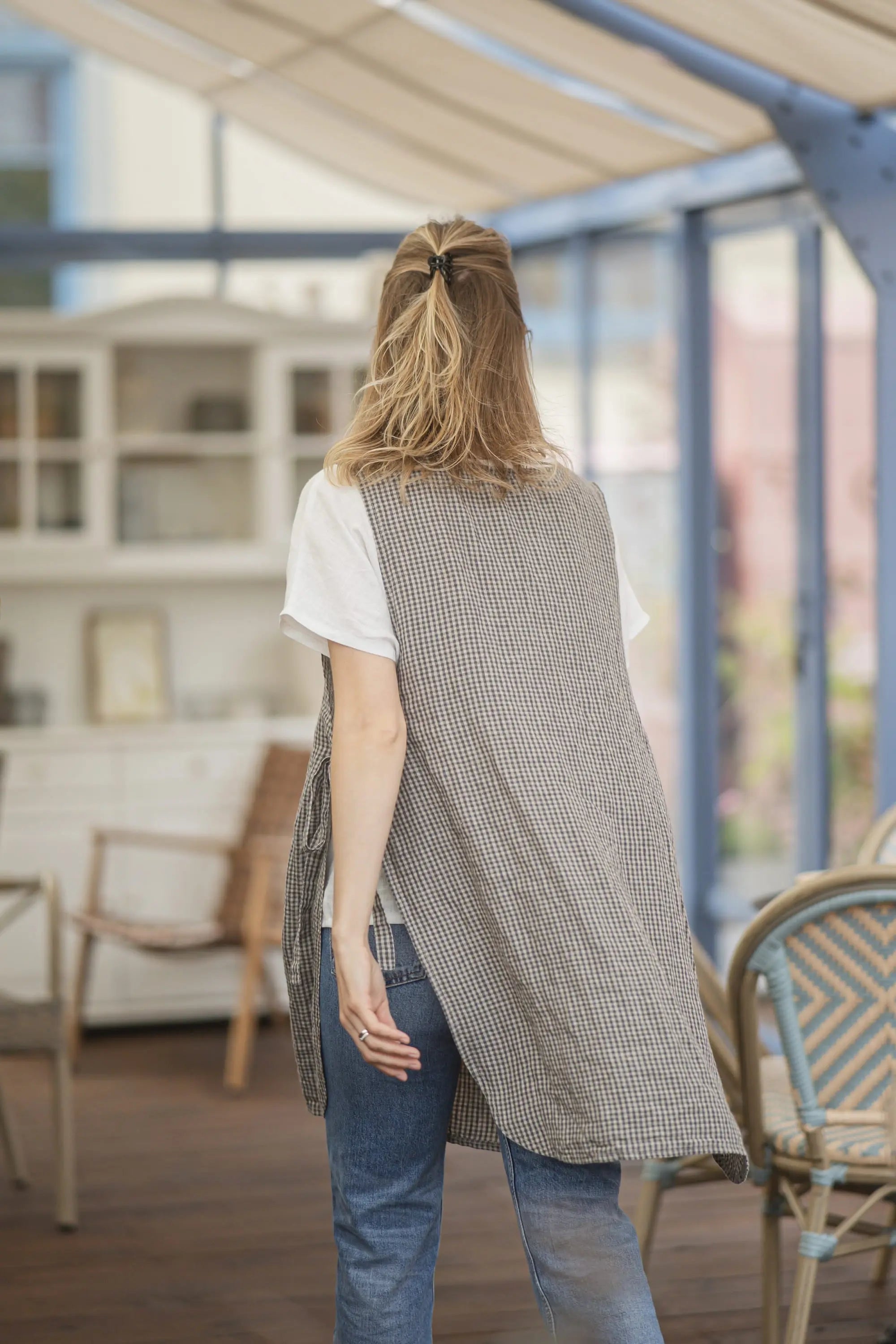 Linen Gingham BBQ Apron