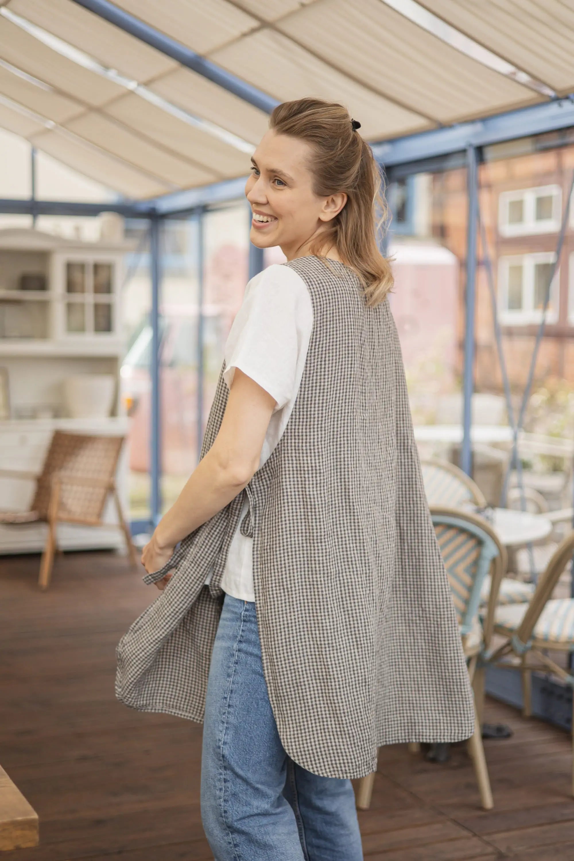 Linen Gingham BBQ Apron