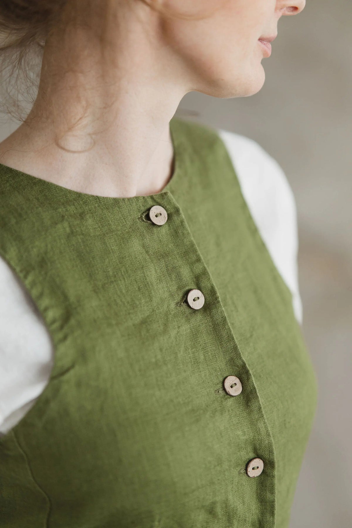 Buttoned Linen Vest with Curved Hem Epic Linen