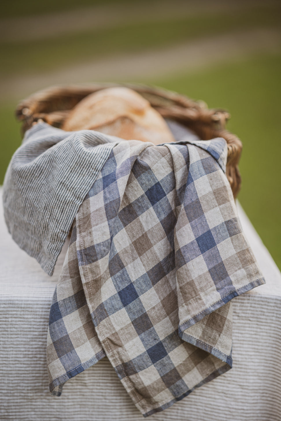 100 % Pure Linen Kitchen Tea Towels Set of 4 In Blue Gray Checks Epic Linen