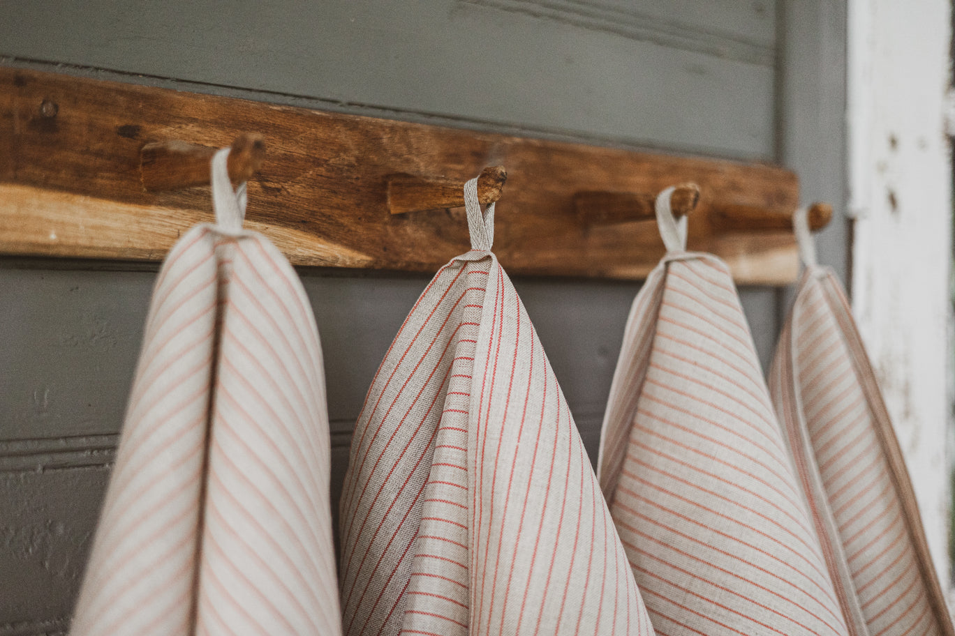 100 % Pure Linen Kitchen Tea Towels Set of 2 In Natural Small Red Stripes Epic Linen