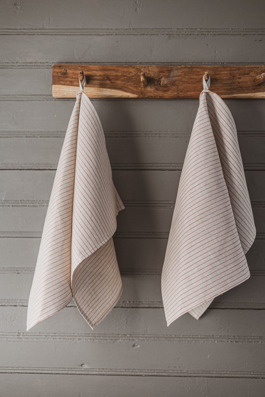 100 % Pure Linen Kitchen Tea Towels Set of 2 In Natural Small Red Stripes Epic Linen