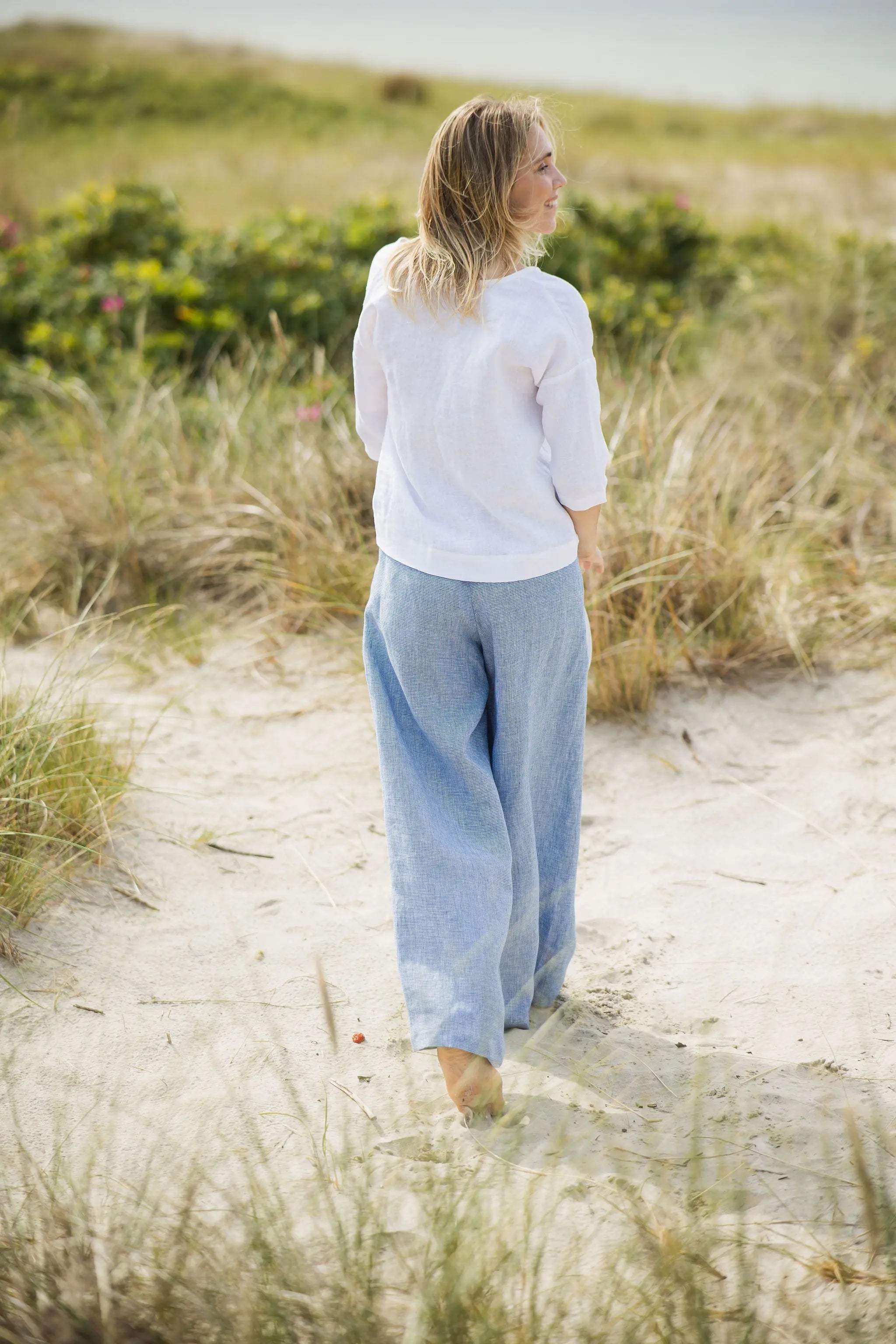 High Waisted Linen Culottes with Elastic Waistband Goose Steps