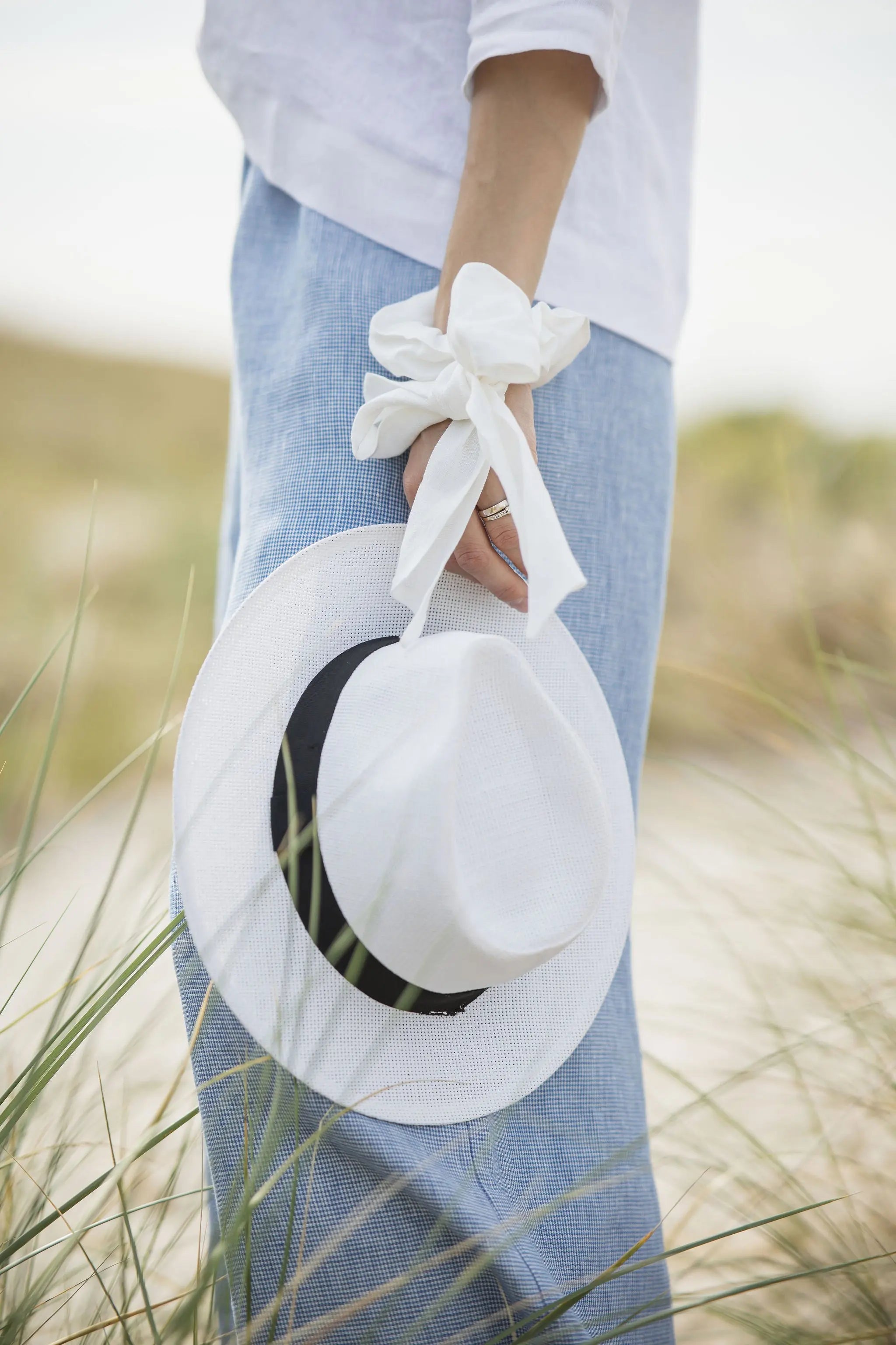 High Waisted Linen Culottes with Elastic Waistband Goose Steps