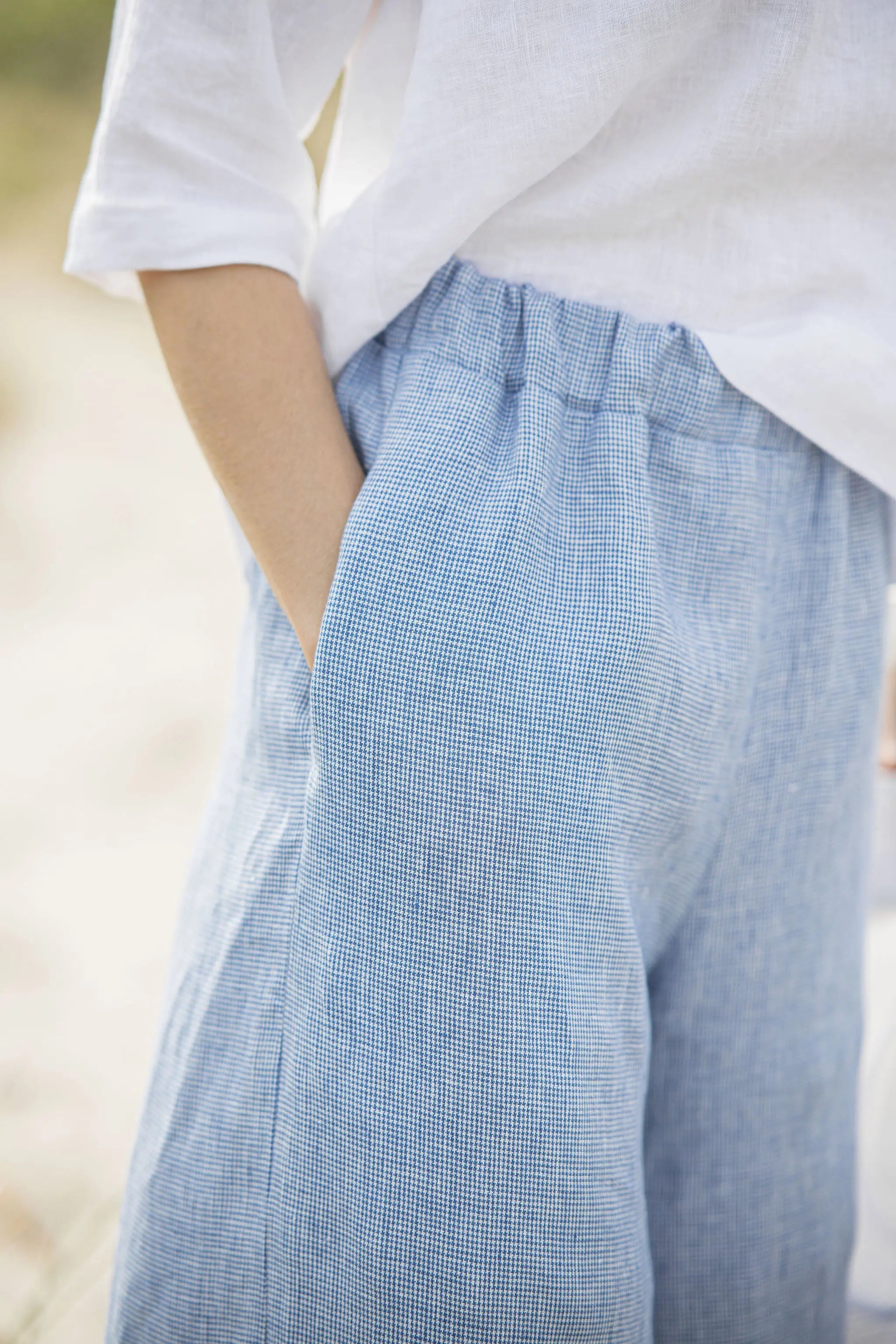 High Waisted Linen Culottes with Elastic Waistband Goose Steps