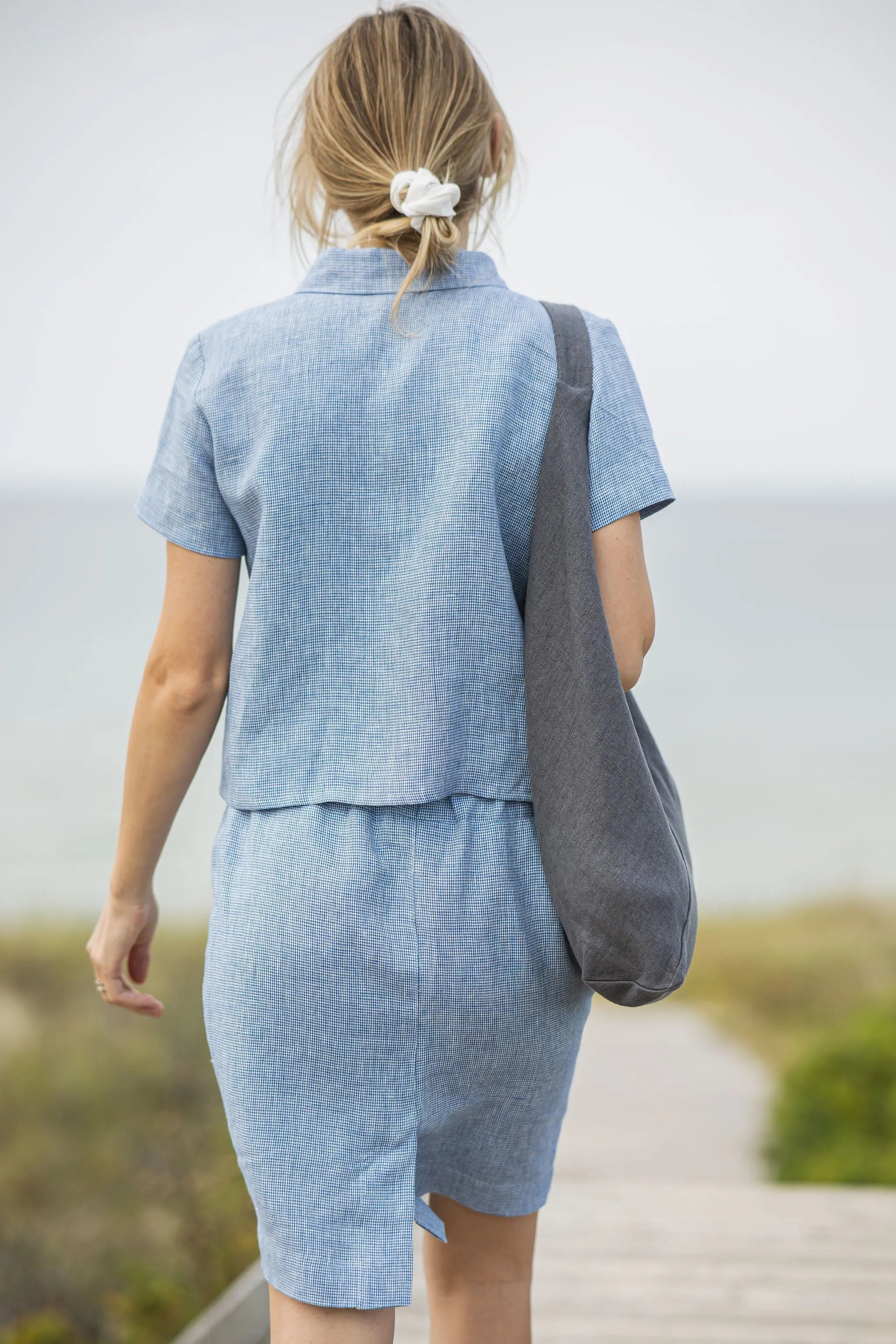 Linen Mini Back Split Skirt Goose Steps