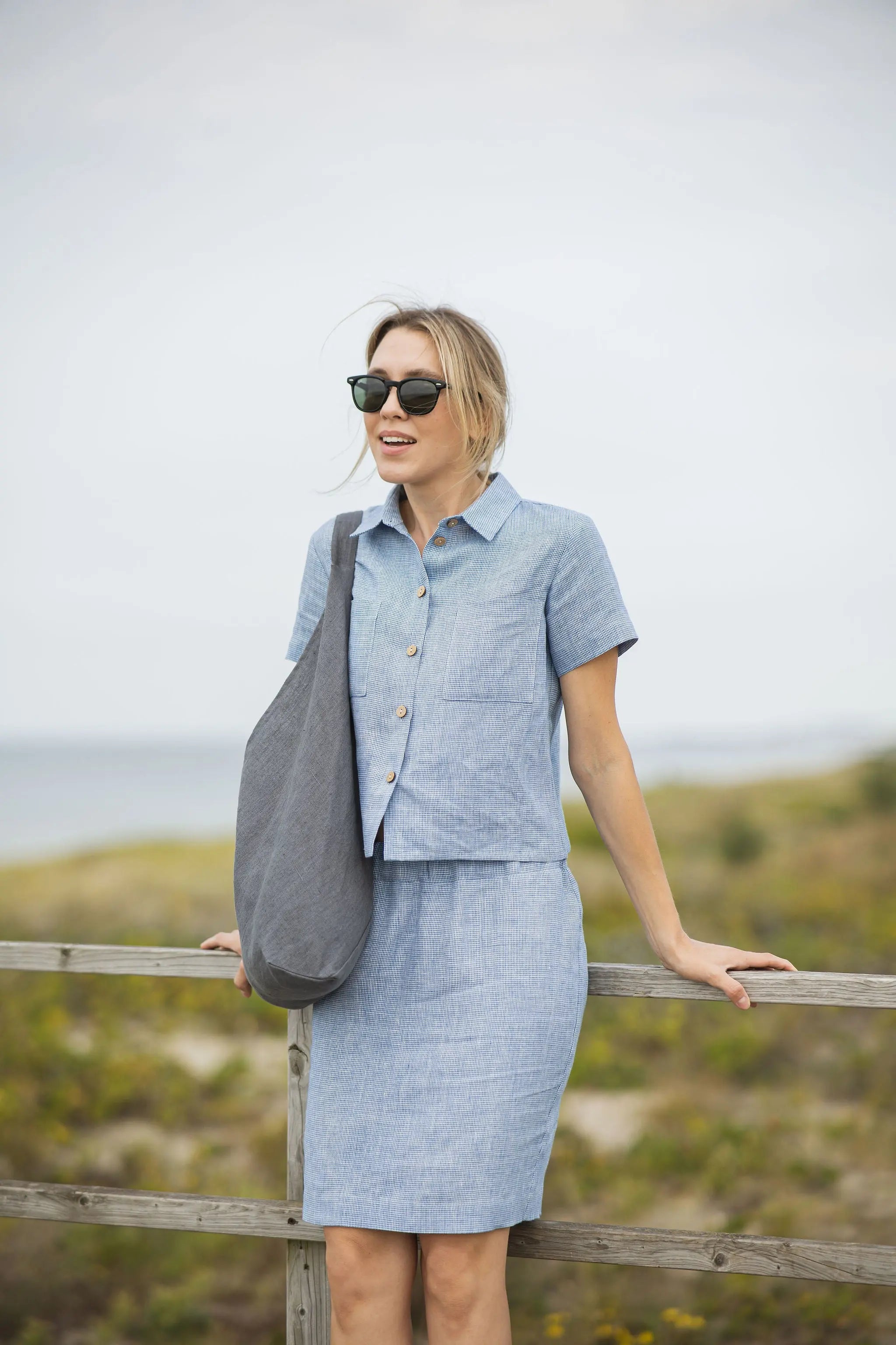 Linen Mini Back Split Skirt Goose Steps