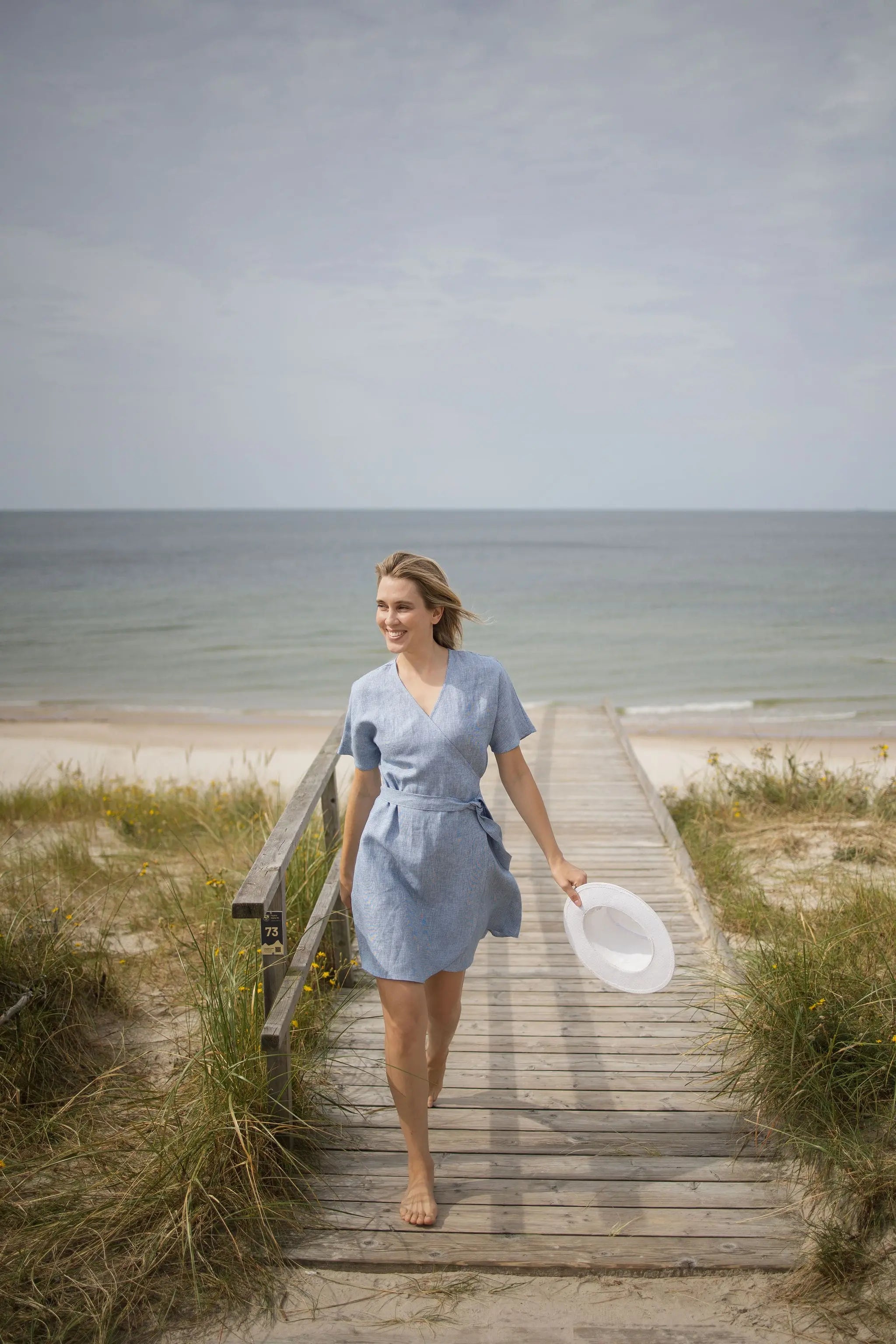 Mini Summer Linen Wrap Dress Goose Steps