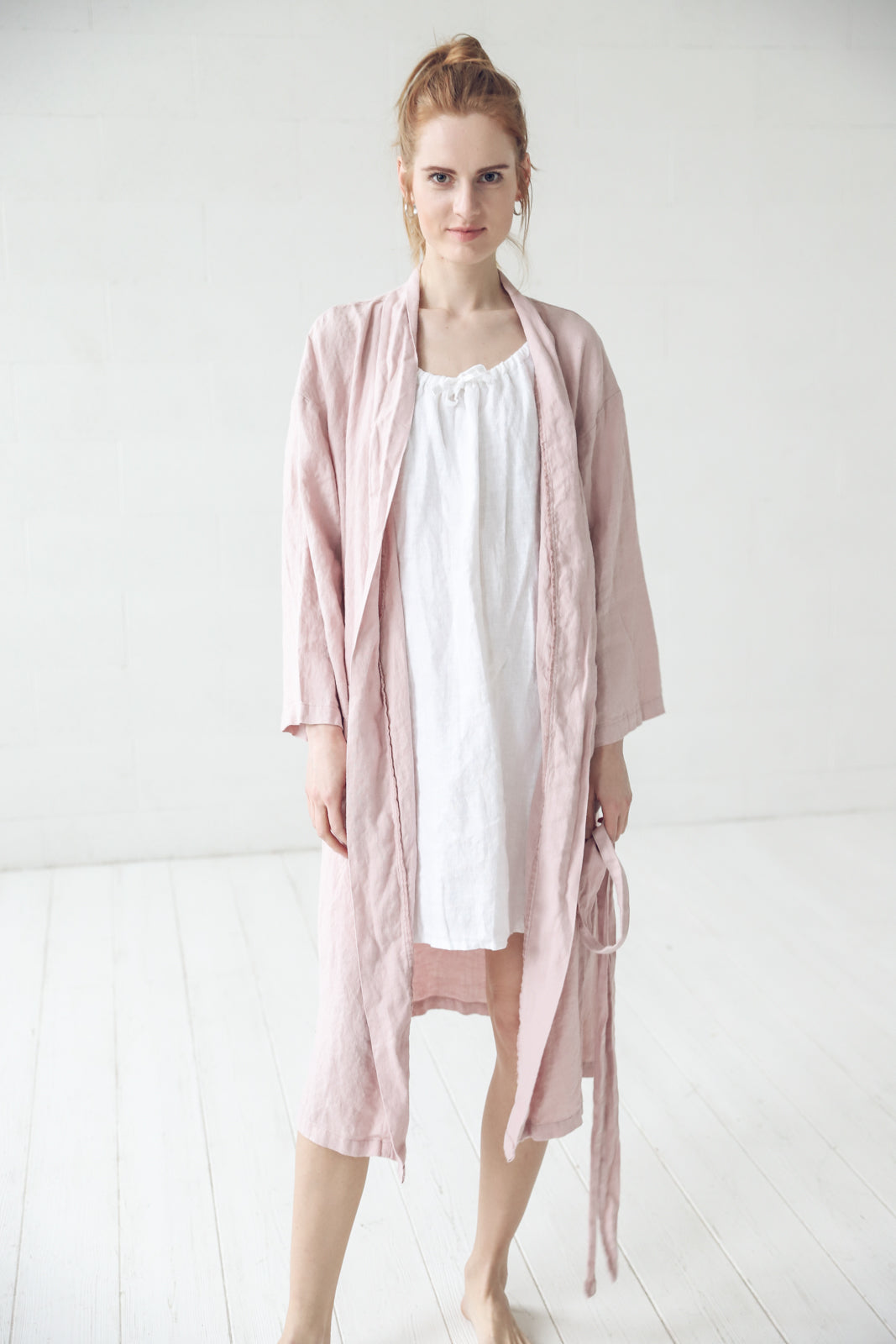 Long Linen Bathrobe in Pale Dogwood Epic Linen