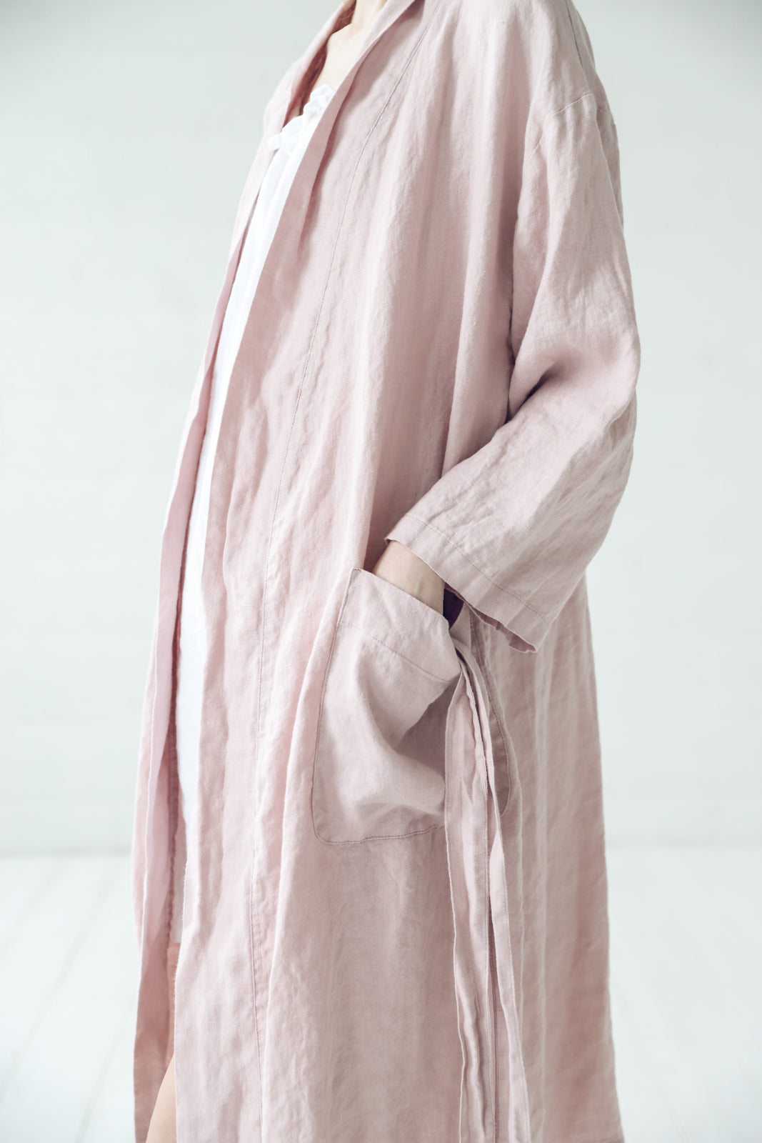 Long Linen Bathrobe in Pale Dogwood Epic Linen