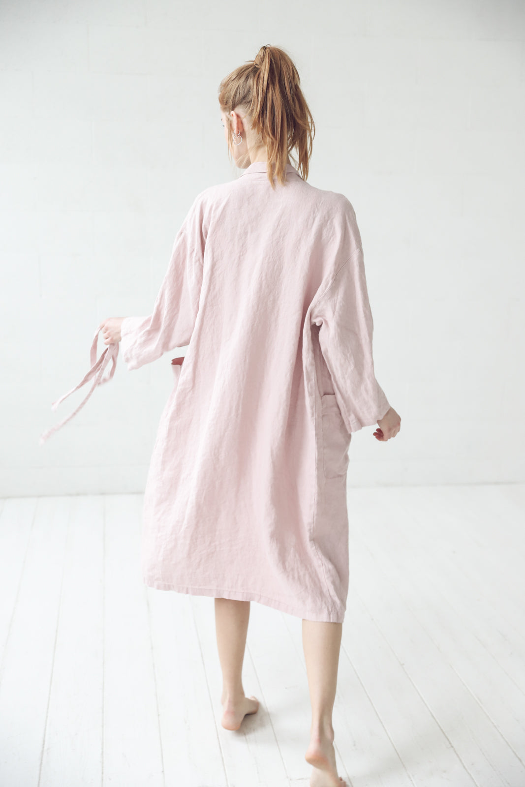 Long Linen Bathrobe in Pale Dogwood Epic Linen