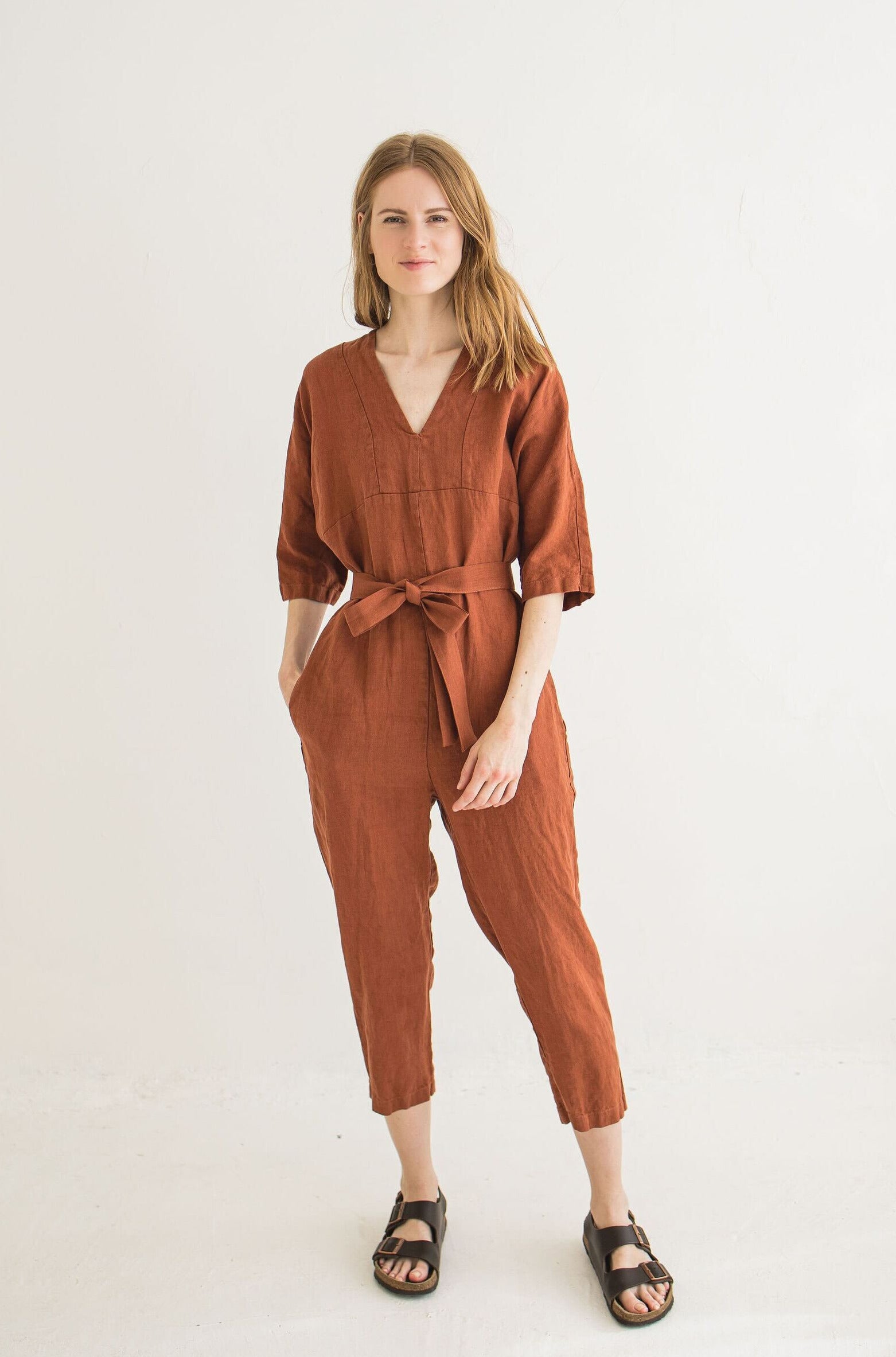 Linen Jumpsuit with Kimono Style Long Sleeves Epic Linen