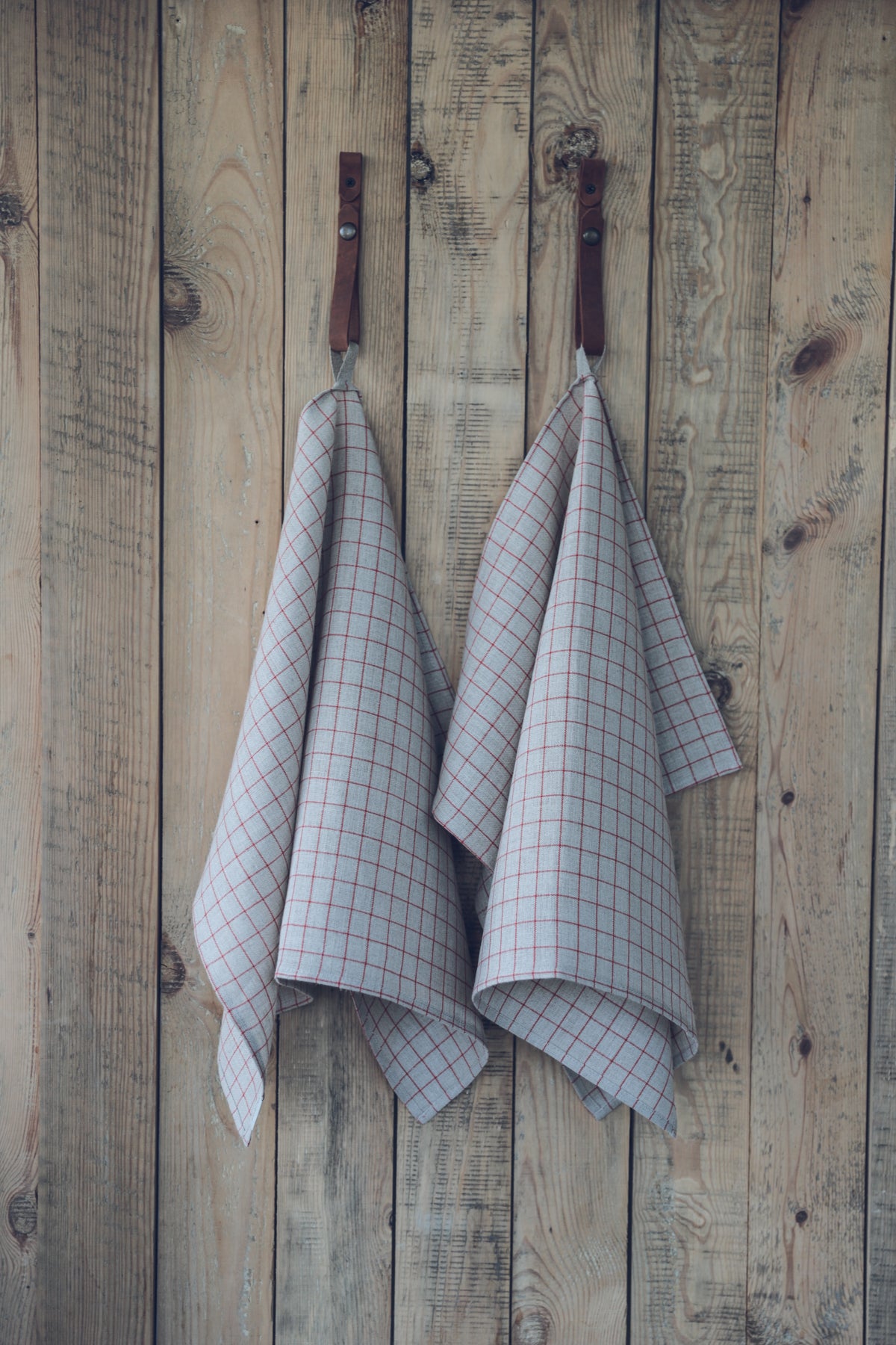 100 % Pure Linen Kitchen Tea Towels In Natural Red Checks x 2 Epic Linen