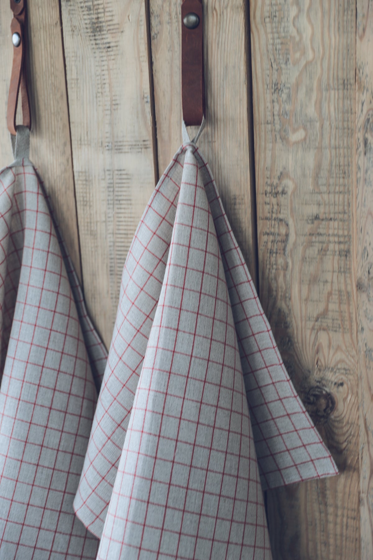 100 % Pure Linen Kitchen Tea Towels In Natural Red Checks x 2 Epic Linen