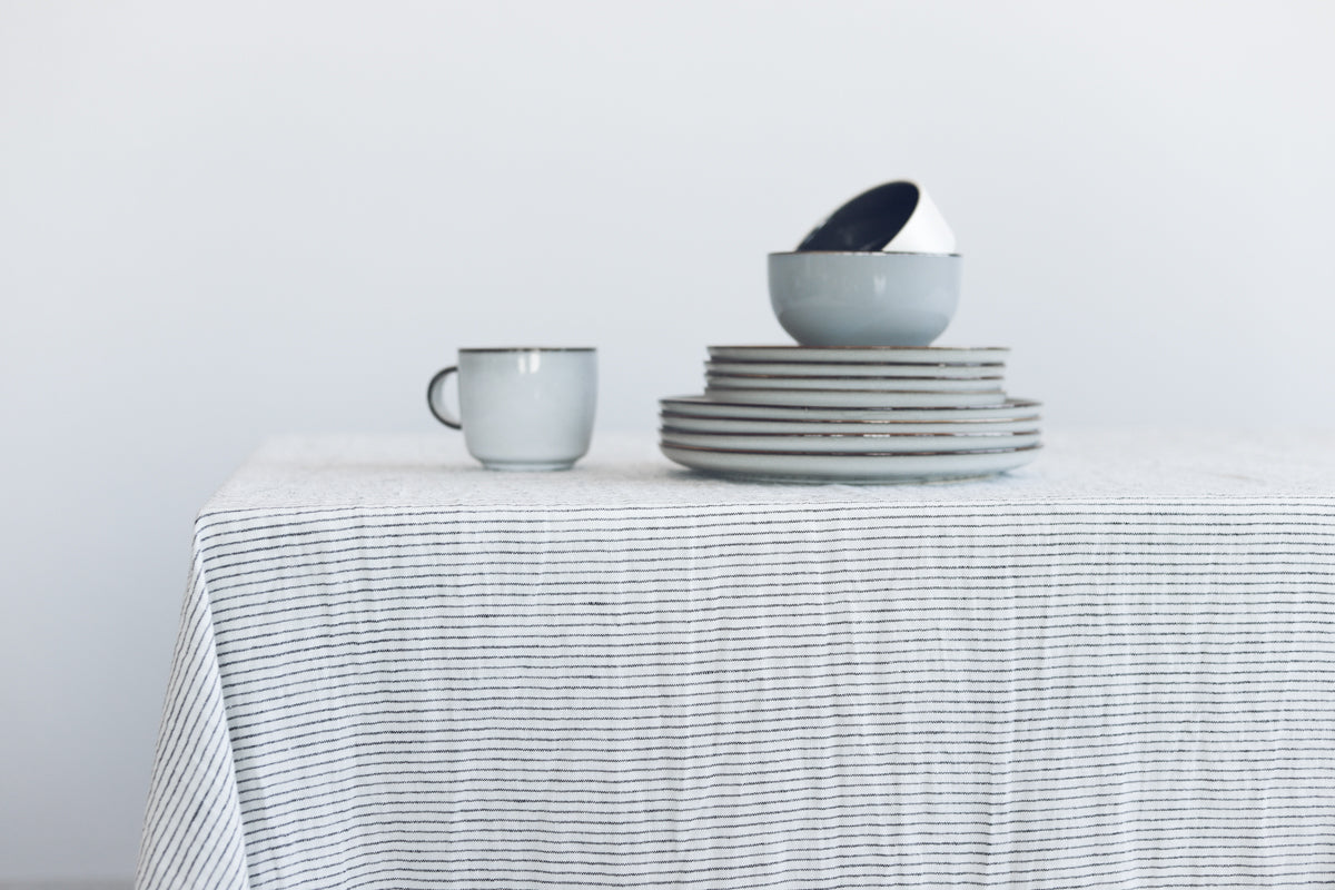 Natural Soft White Black Stripes Linen Tablecloth Epic Linen