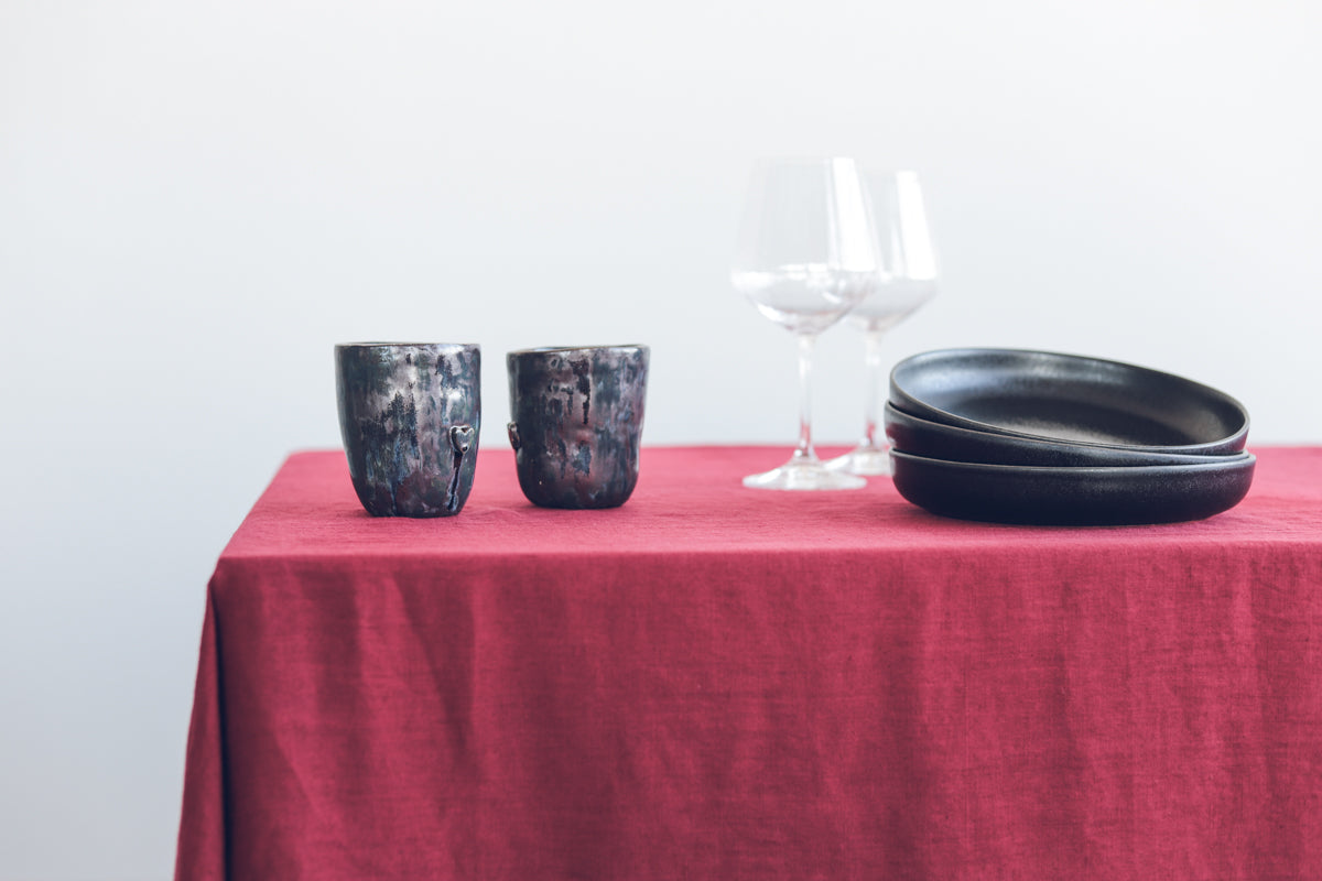 Natural Soft Dark Cherry Red Linen Tablecloth Epic Linen