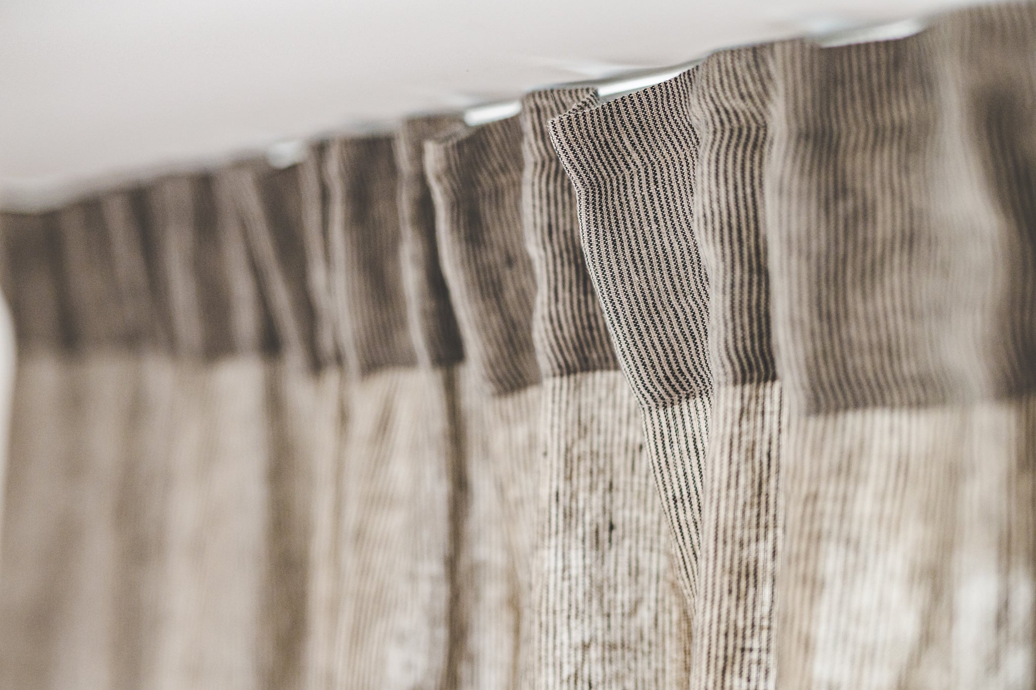 Linen Curtain Panel Wide Ripple Fold in Natural Gray Stripes Epic Linen