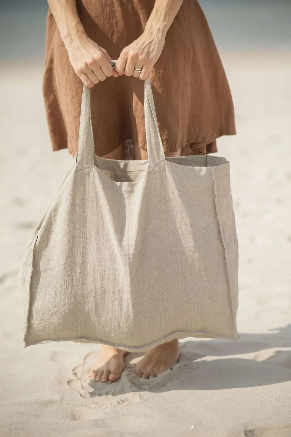 Pure Linen Beach Tote Bag
