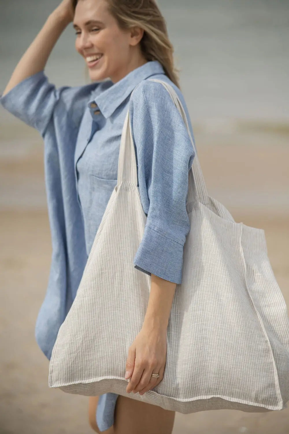 Pure Linen Beach Tote Bag