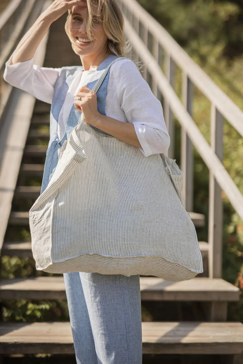 Pure Linen Beach Tote Bag
