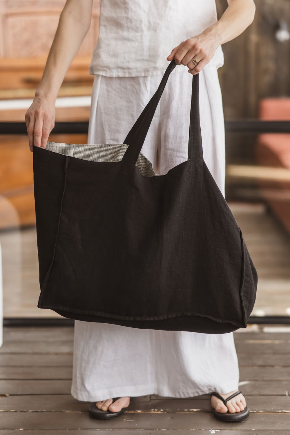 Linen Tote Bag – Dual Reversible Day & Night Carryall